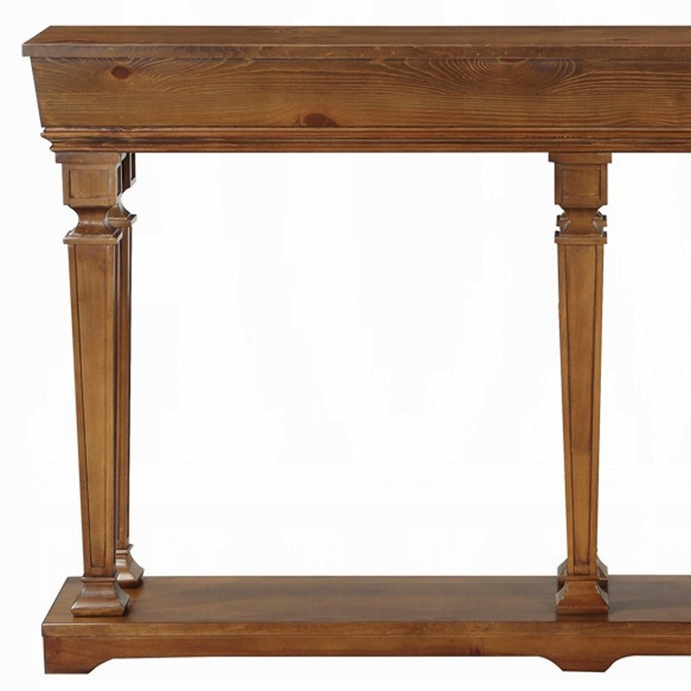 72" Oak Wood Floor Shelf Console Table With Shelves-6