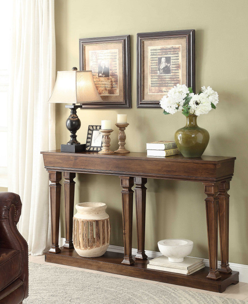 72" Oak Wood Floor Shelf Console Table With Shelves-8