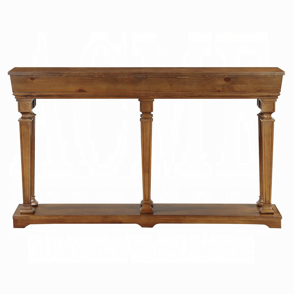 72" Oak Wood Floor Shelf Console Table With Shelves-1