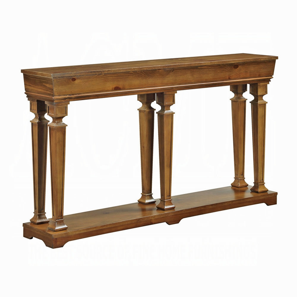 72" Oak Wood Floor Shelf Console Table With Shelves-4