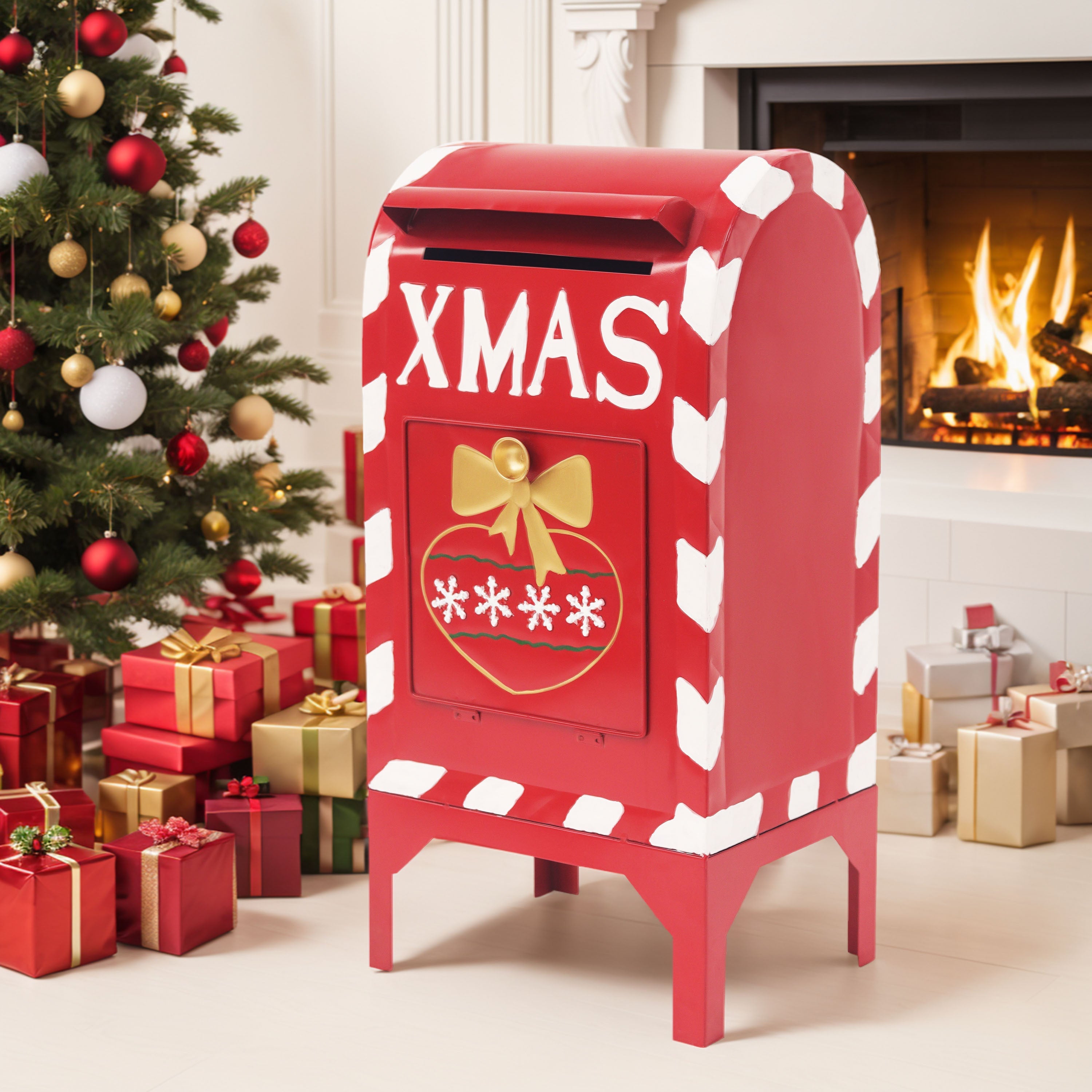 Red Iron Christmas Mailbox Decoration-2