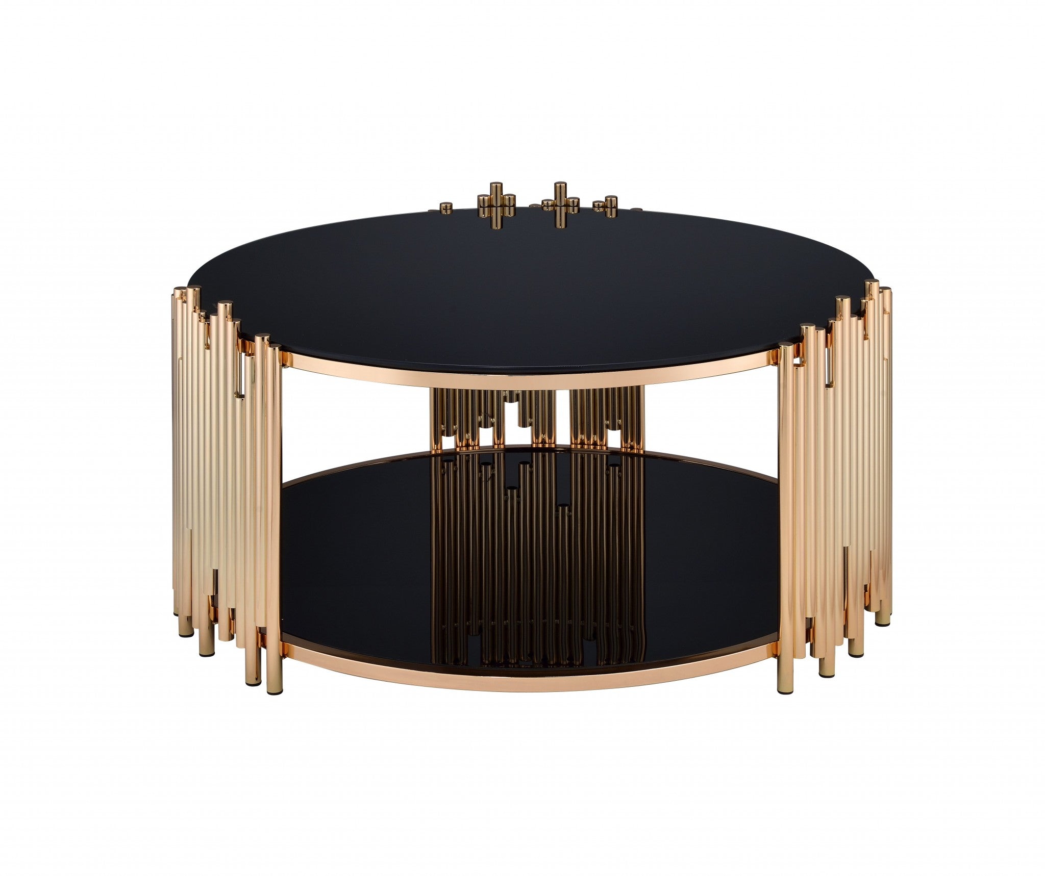 37" X 37" X 18" Black Glass And Gold Coffee Table-1