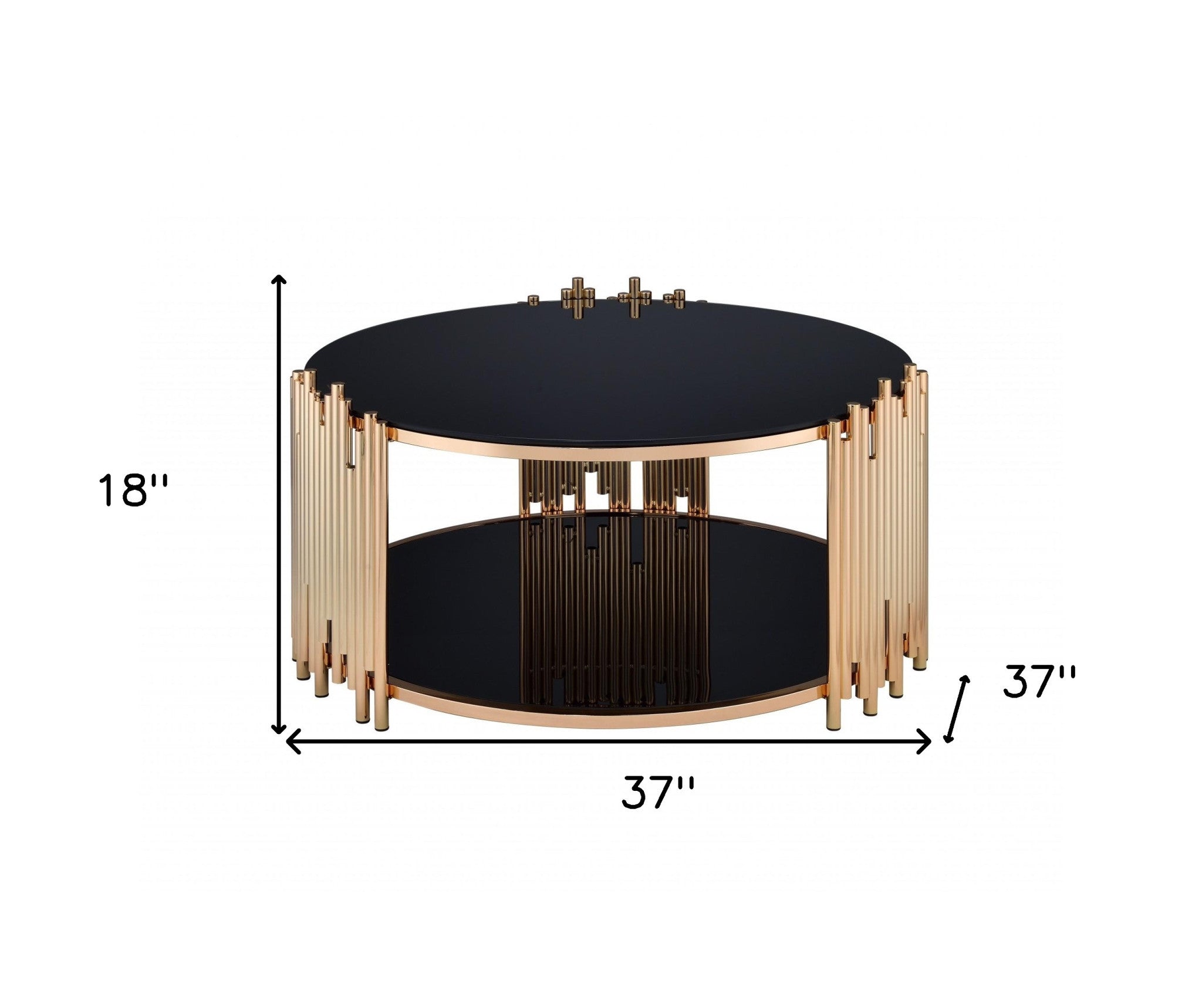 37" X 37" X 18" Black Glass And Gold Coffee Table-4