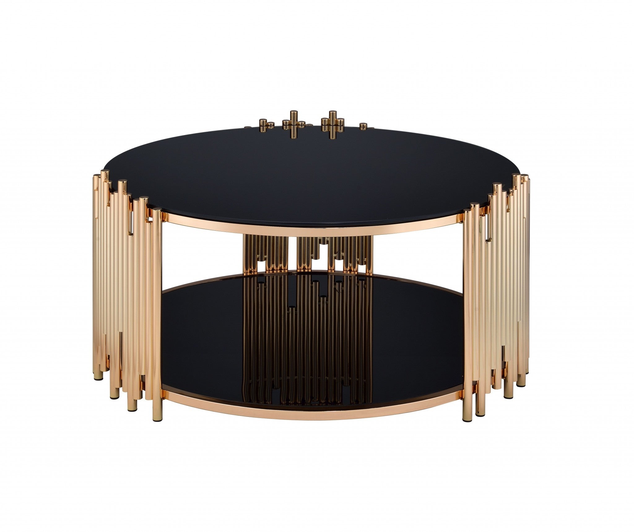 37" X 37" X 18" Black Glass And Gold Coffee Table-3