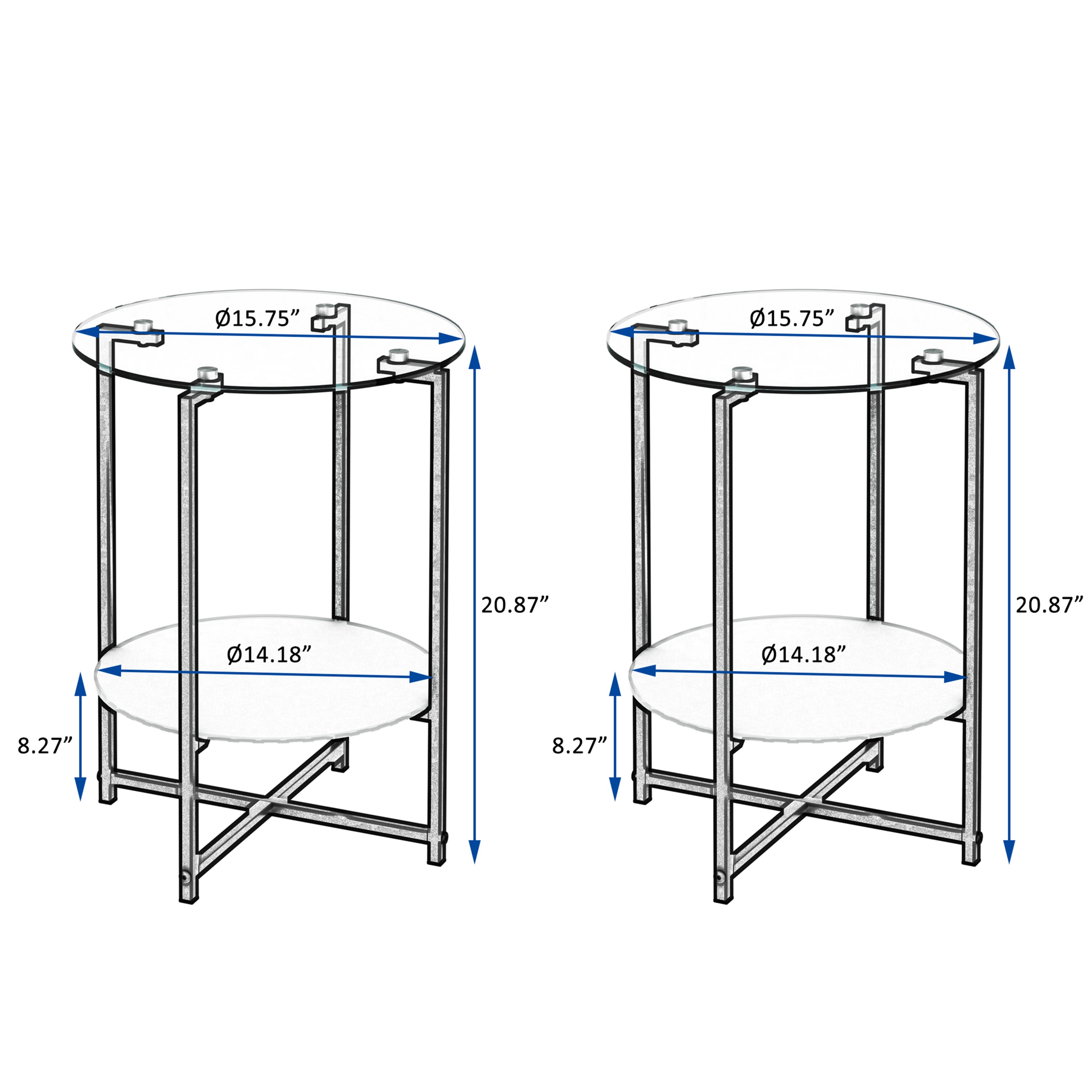 2-Piece Set Clear Tempered Glass Side Table.-4