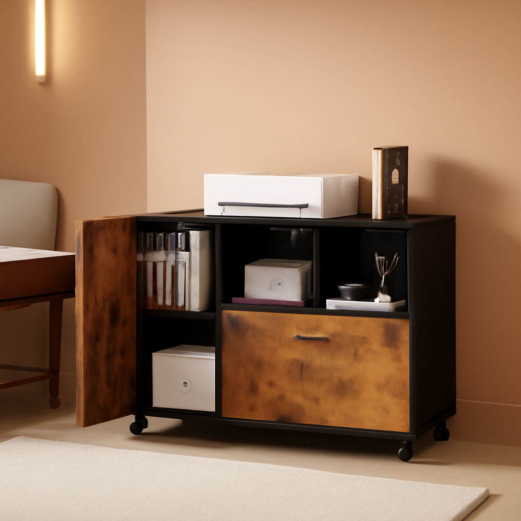 Locking Lateral File Cabinet With Printer Stand System