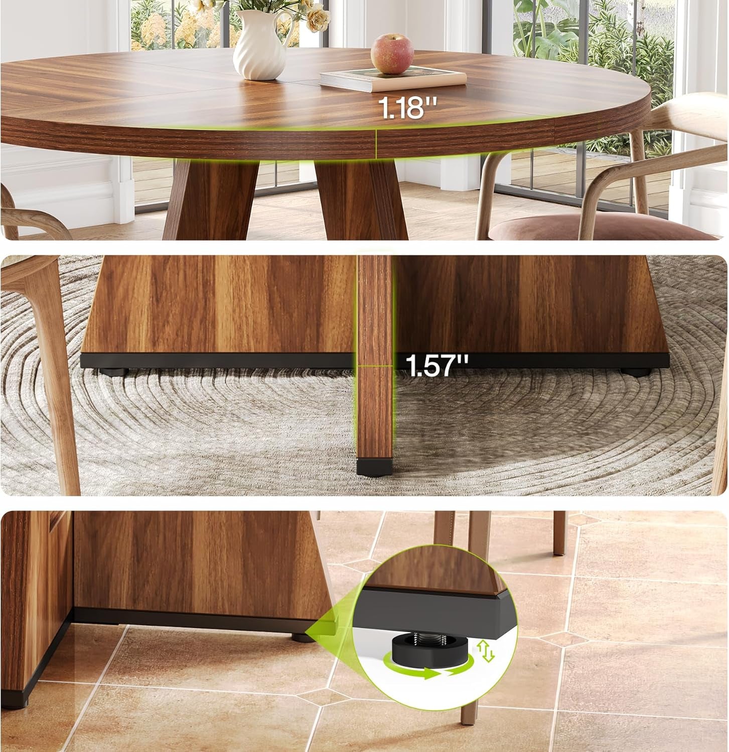 Round Dining Table 47 Inch Brown Finish Seats 4 To 6