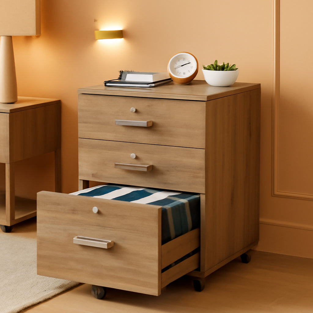 Oak 3 Drawer File Cabinet With Lock Rolling Printer Stand