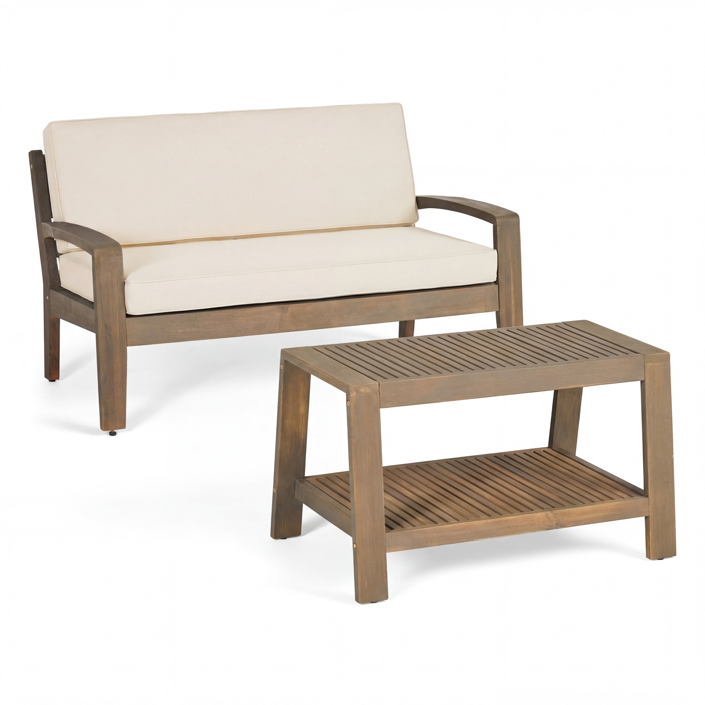 2-Piece Outdoor Gray Acacia Wood Conversation Set