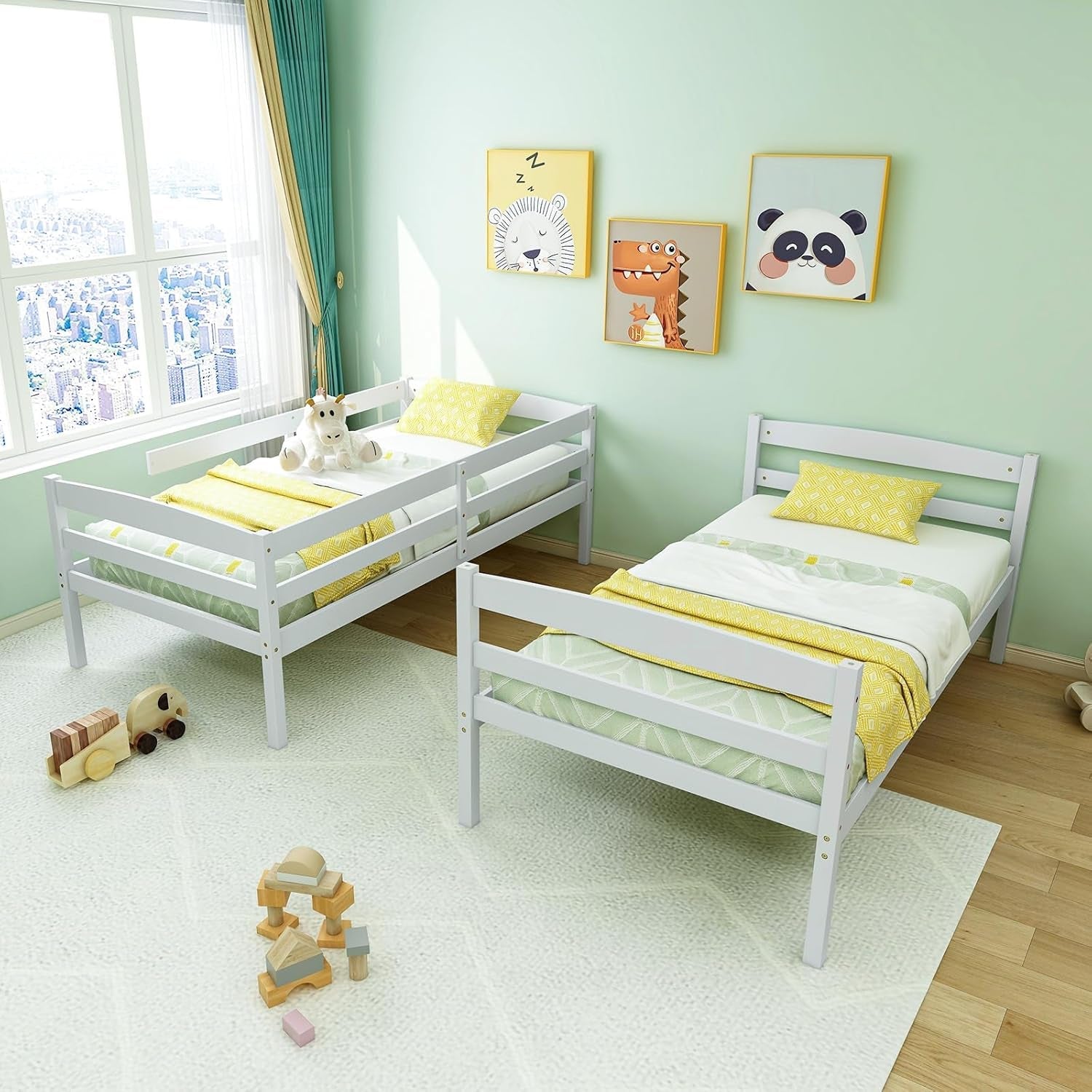 White Twin Over Twin Bunk Bed With Integrated Ladder