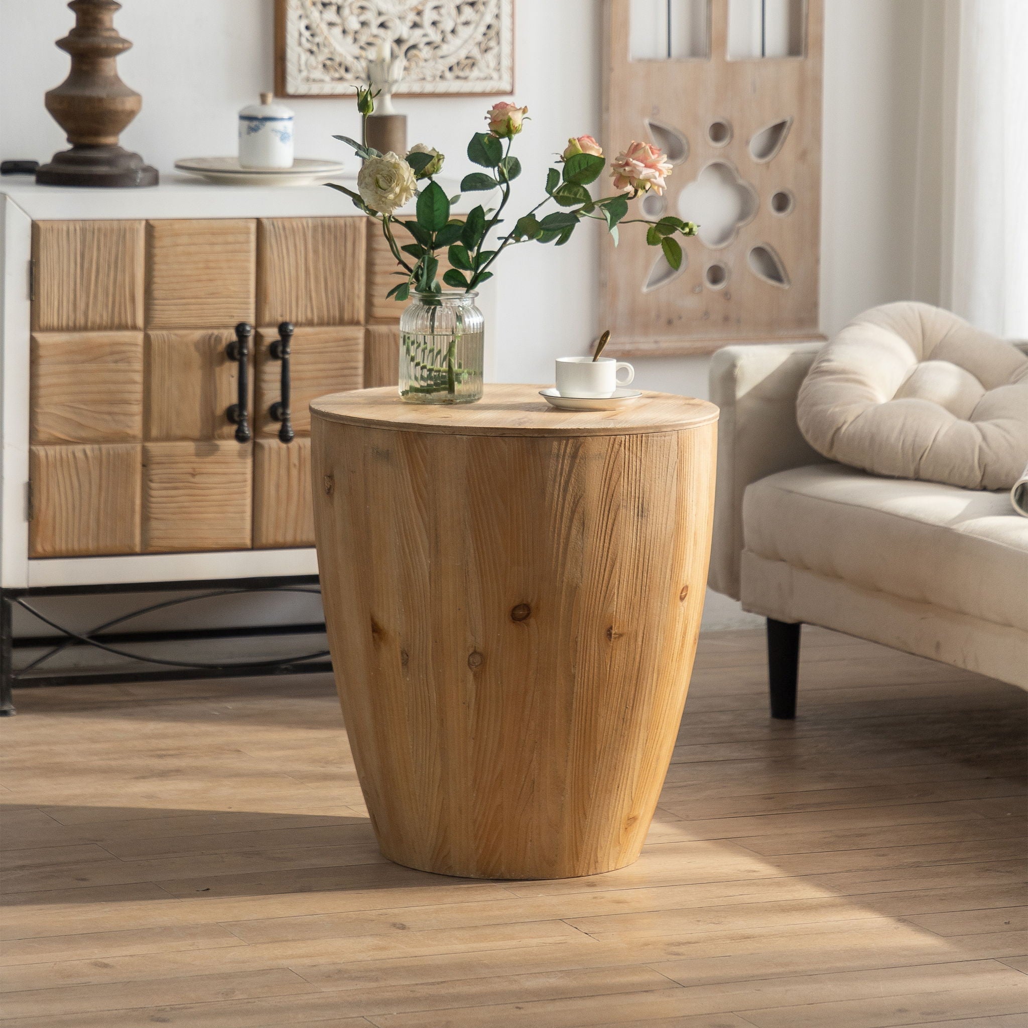 Vintage Style Barrel Coffee Table With Storage