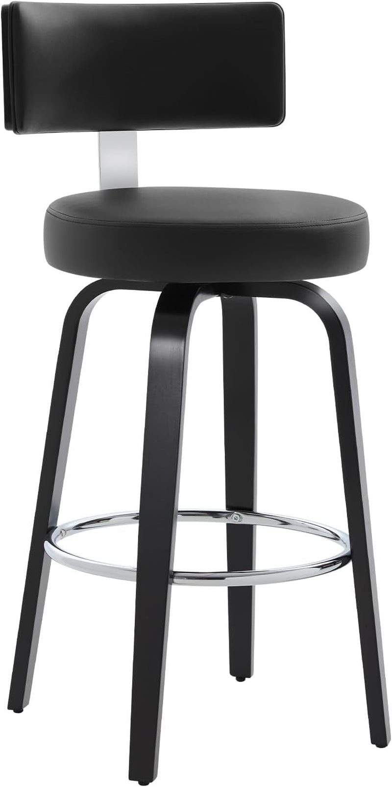 29 Inch Counter Height Black Faux Leather Swivel Bar Stools With Back Set Of 3