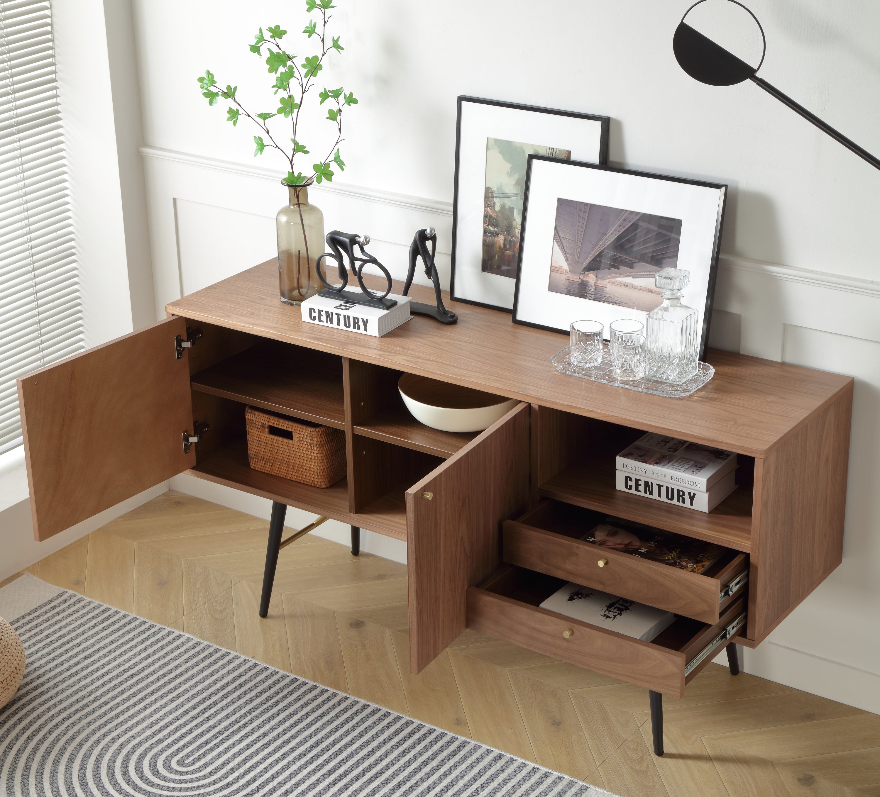 Modern Sideboard TV Stand with 2 Door and 2 drawers-2