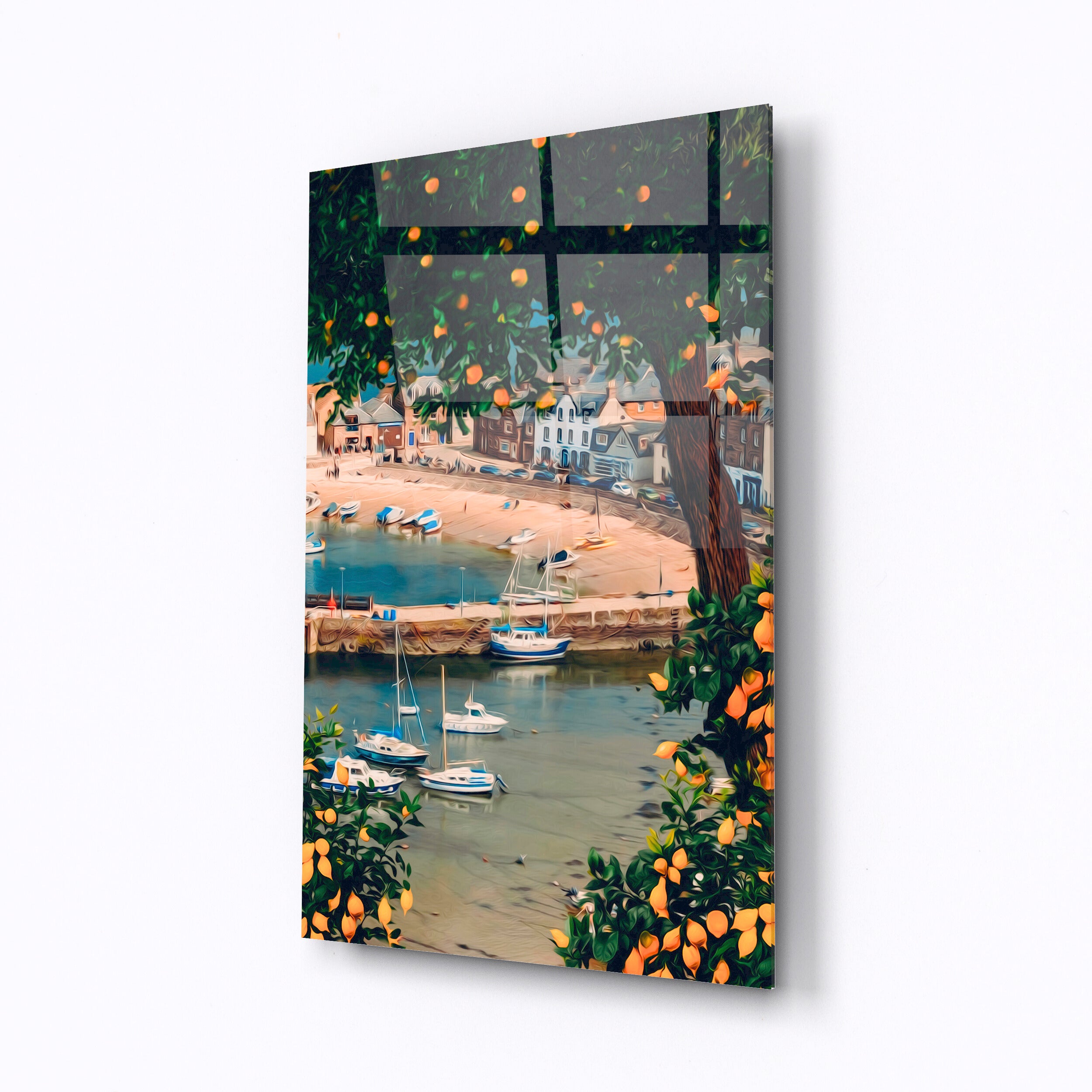 Tempered glass wall art Lemon tree and boats-0