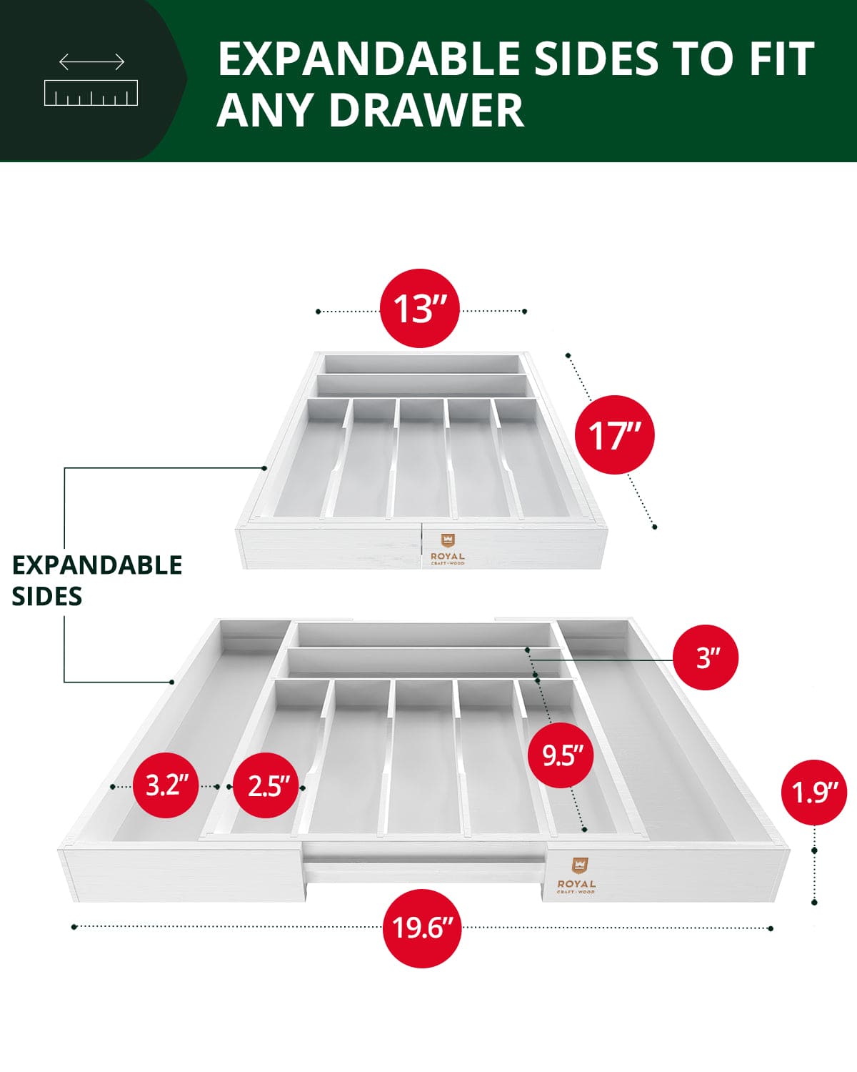 Silverware Drawer Organizer, White (9 Slots)
