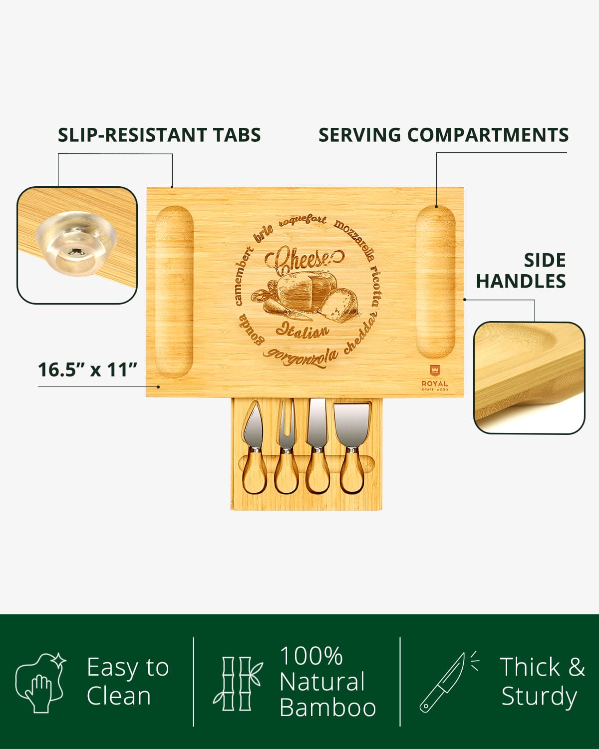 Cheese Board w/knives, 16.5"x11"