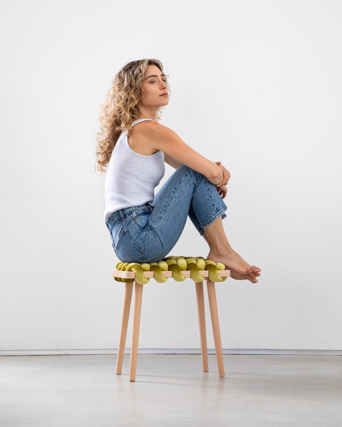 Citron Velvet Woven Stool