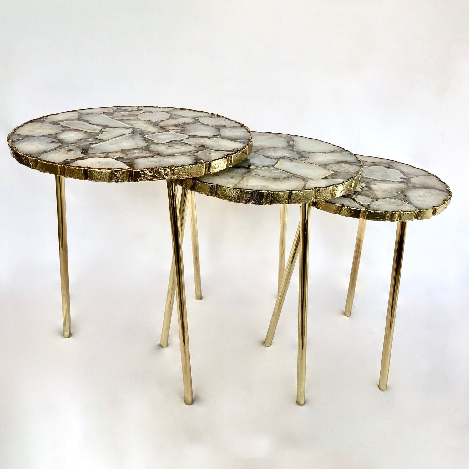 White Crystal Agate Partial Nesting Tables (Set of 3) | 16", 14", 12" Diameter-1