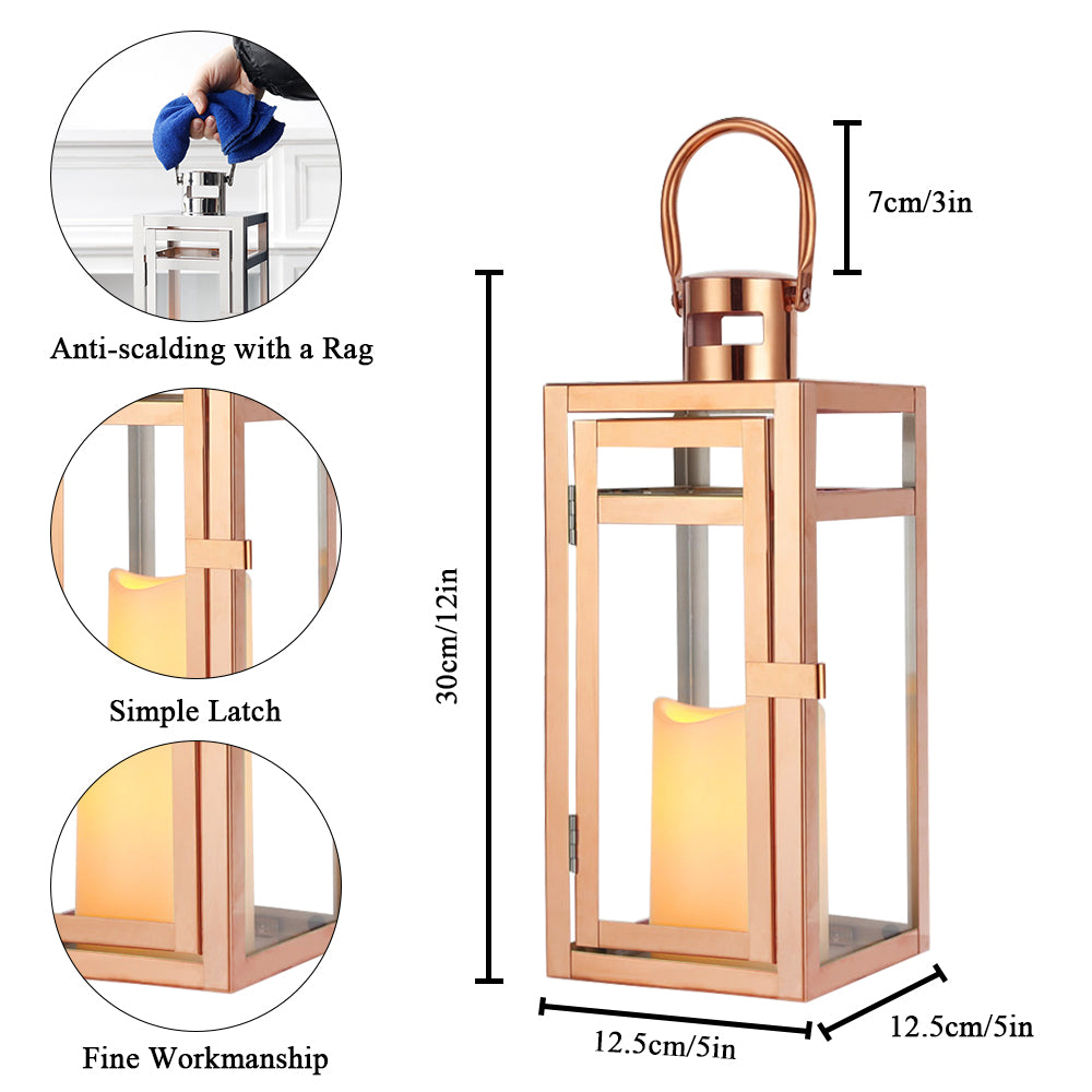 12'' High Metal Decorative Candle Lantern (RoseGold)-2