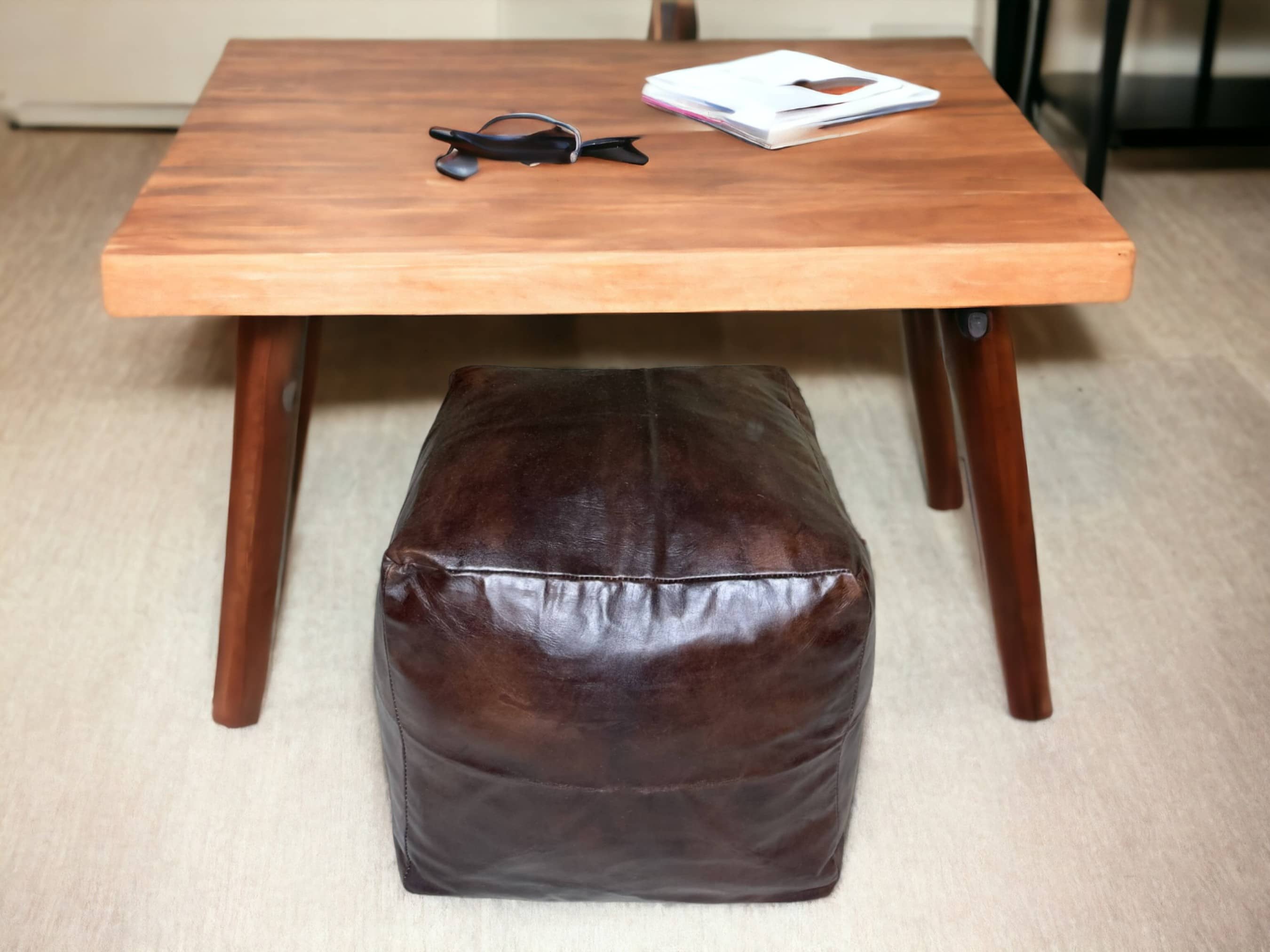 Moroccan Brown Simple Square Pouf: A Timeless Treasure of Berber Craftsmanship-1