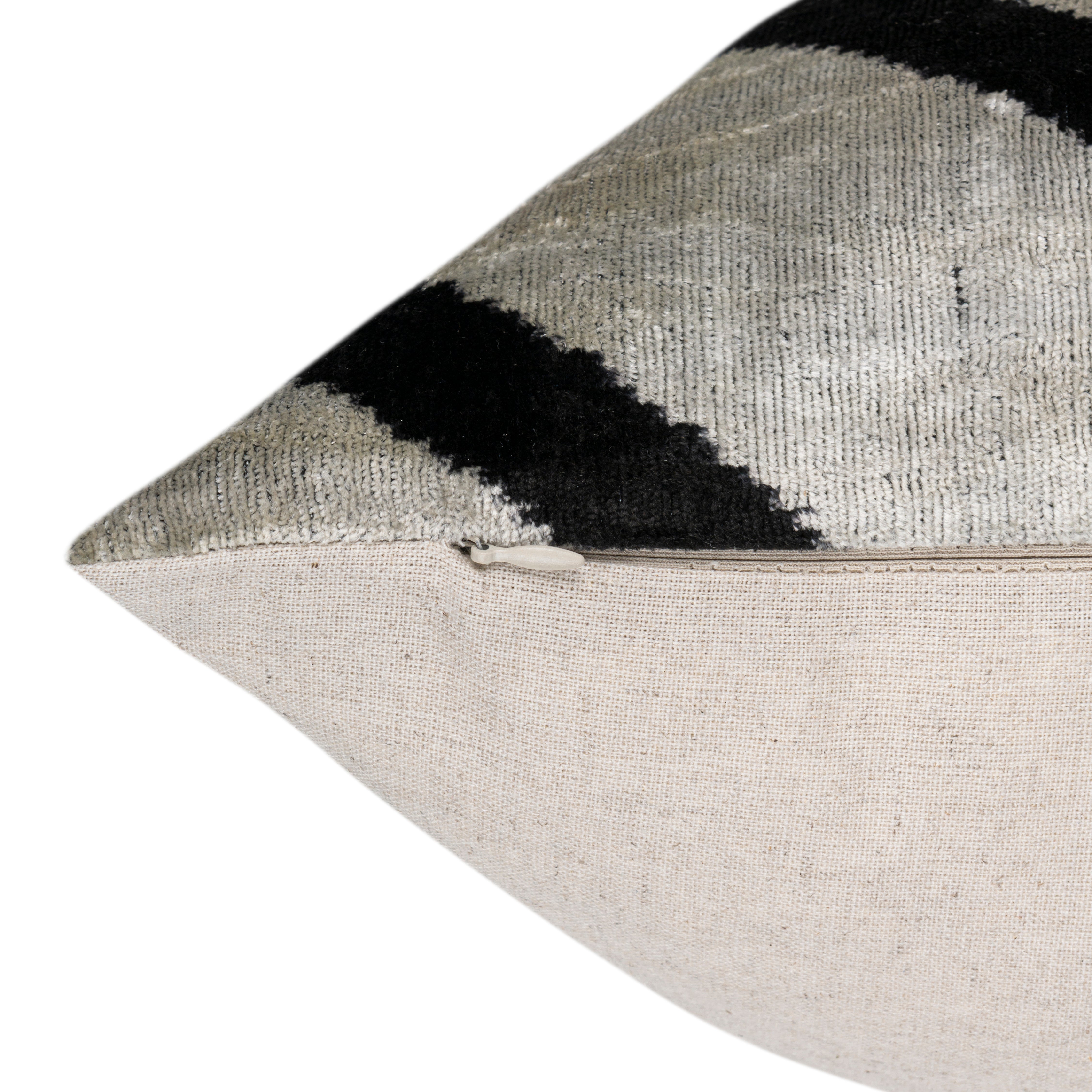Handmade Velvet Pillow – Silver & Black Chevron, 16x24"-4