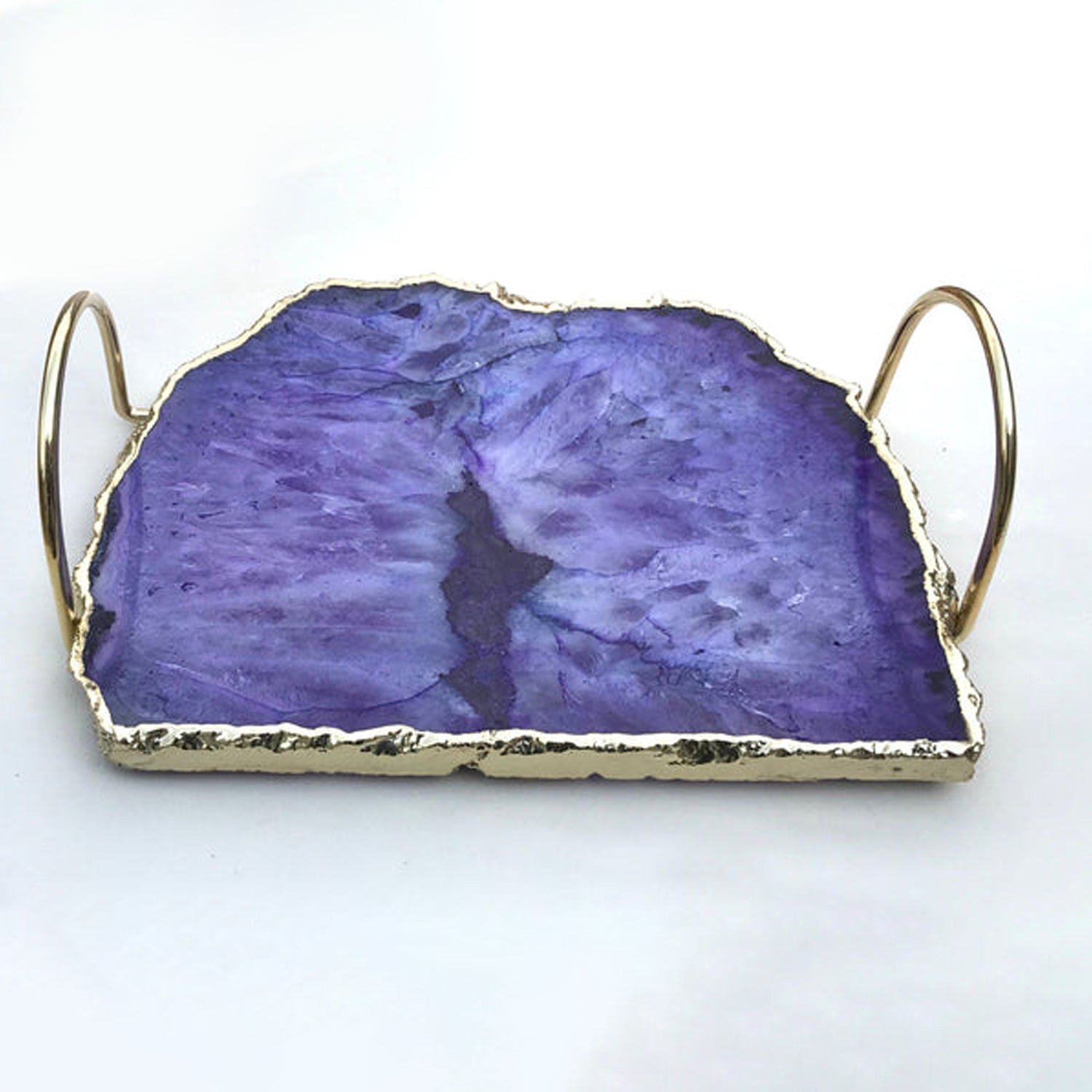 Purple Agate Serving Tray With Brass Loop Handles-2