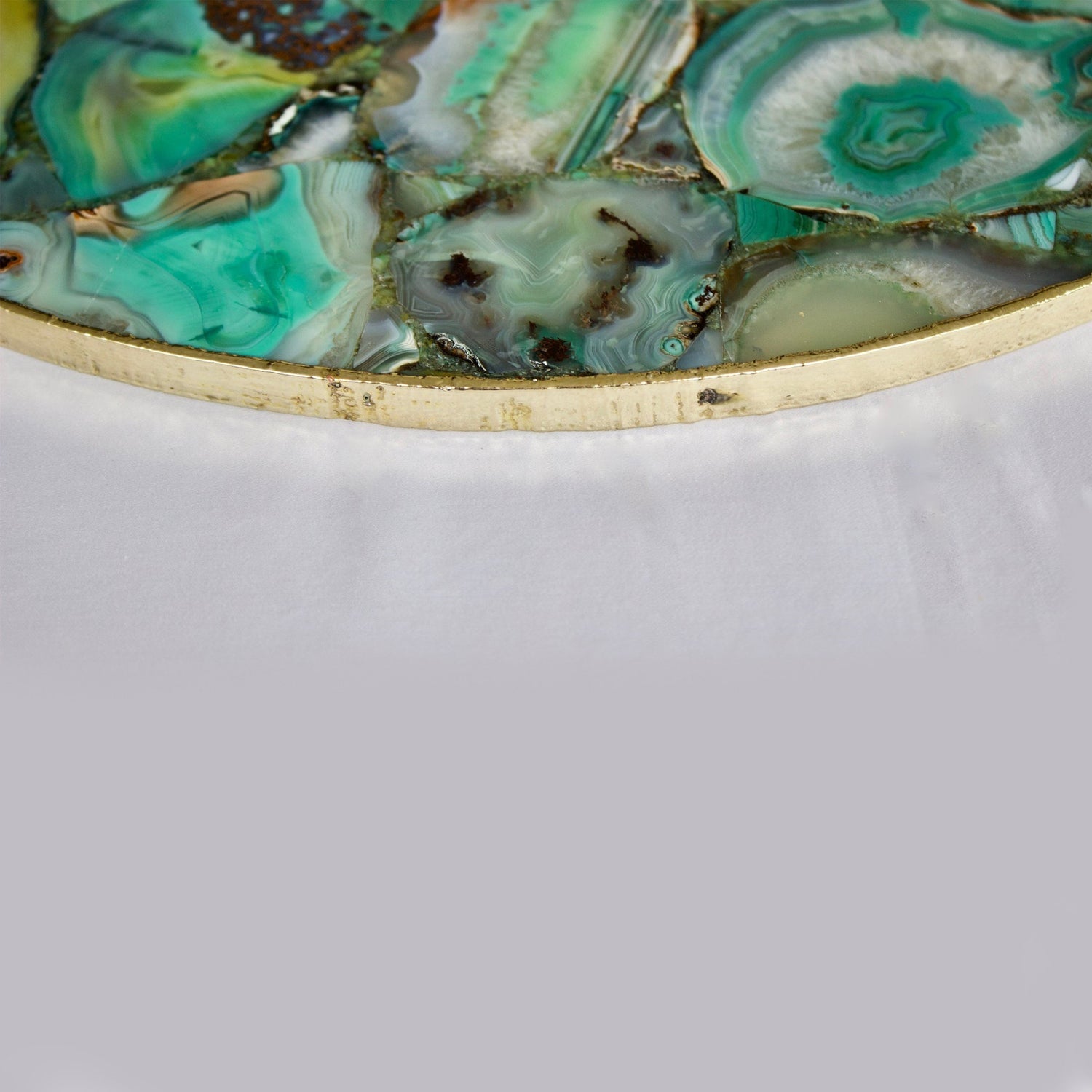 Green Agate Serving Tray With Brass Handles | Circular-1