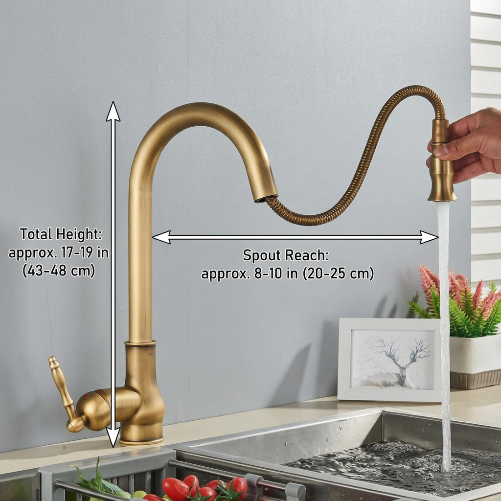 Antique Brass Kitchen Faucet Adjustable Modern Sink Tap