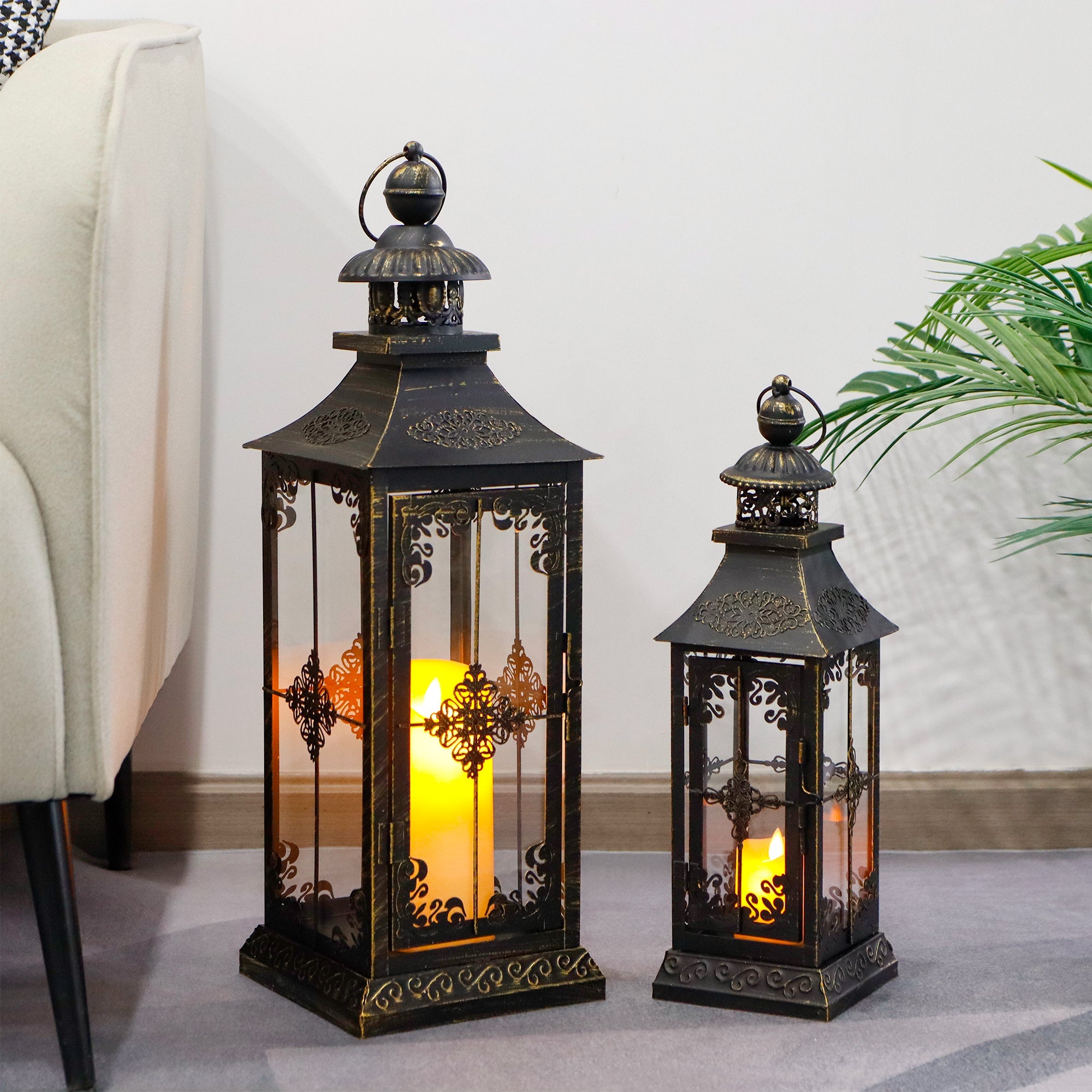 Vintage metal candle lamp (two-piece set)-0