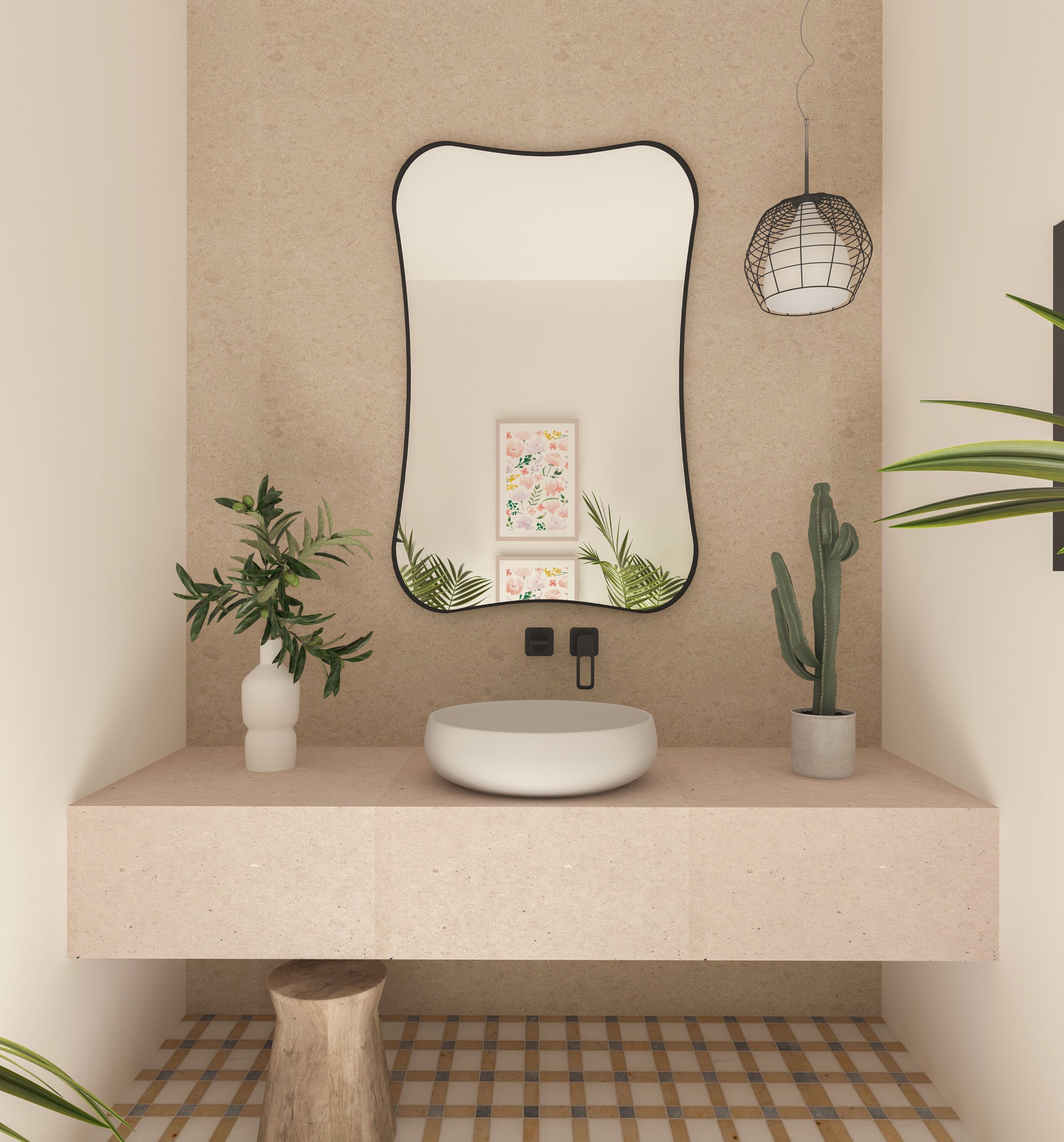 Hasha Italian Style Irregular Asymmetrical Bathroom Wall Mirror