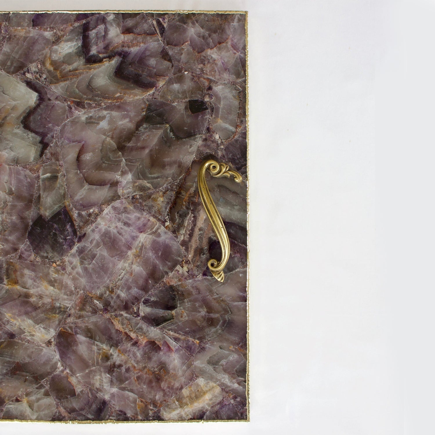 Amethyst Agate Serving Tray With Brass Handles | Square-1