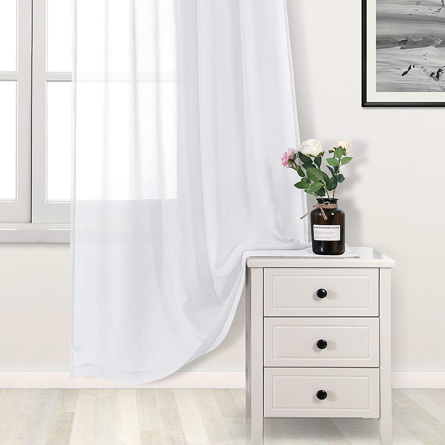 DWCN Faux Linen Sheer Curtains, Set of 2 Panels-3