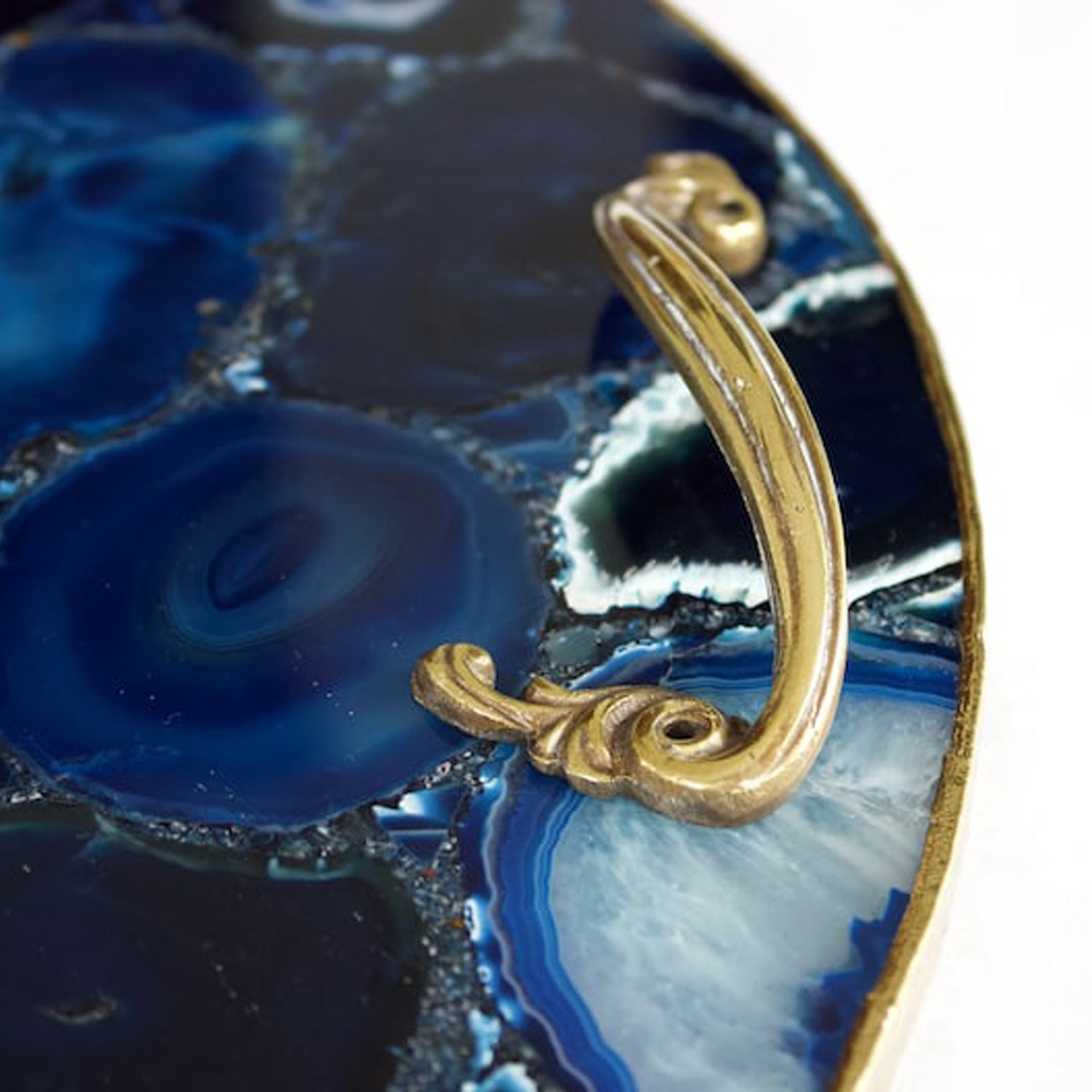 Blue Agate Serving Tray With Brass Handles | Circular-2