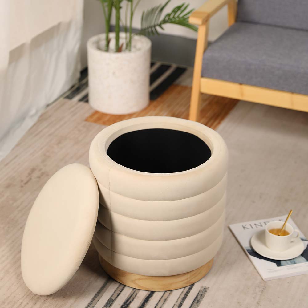 16.5" Tall Ottoman Velvet with Storage (Cream)-4