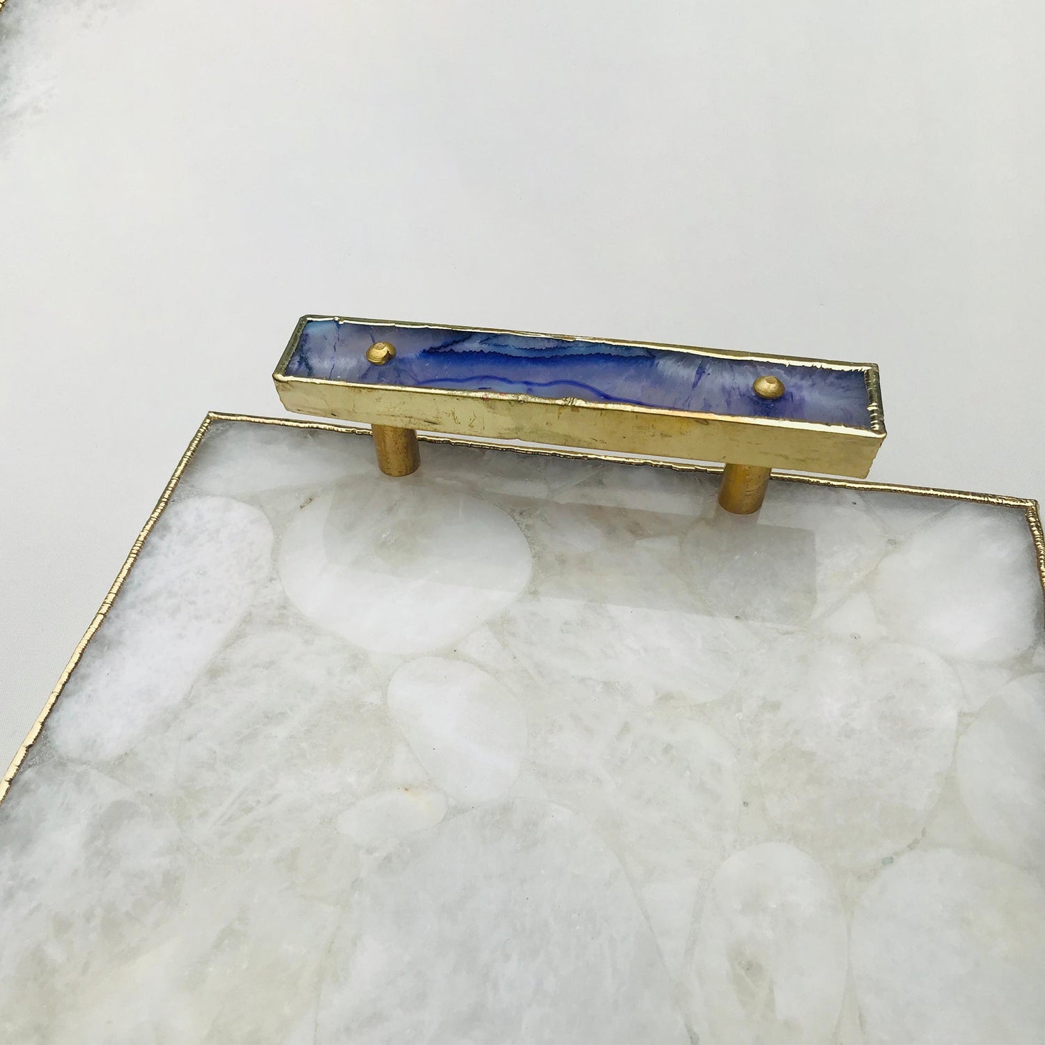 White Crystal Agate Plated Serving Tray With Purple Agate/Onyx Handles/Personalised Momentos/Sign Boards-1