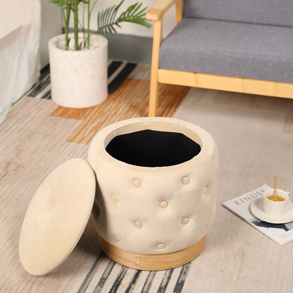 15" Tall Ottoman Velvet with Storage (Beige)-4