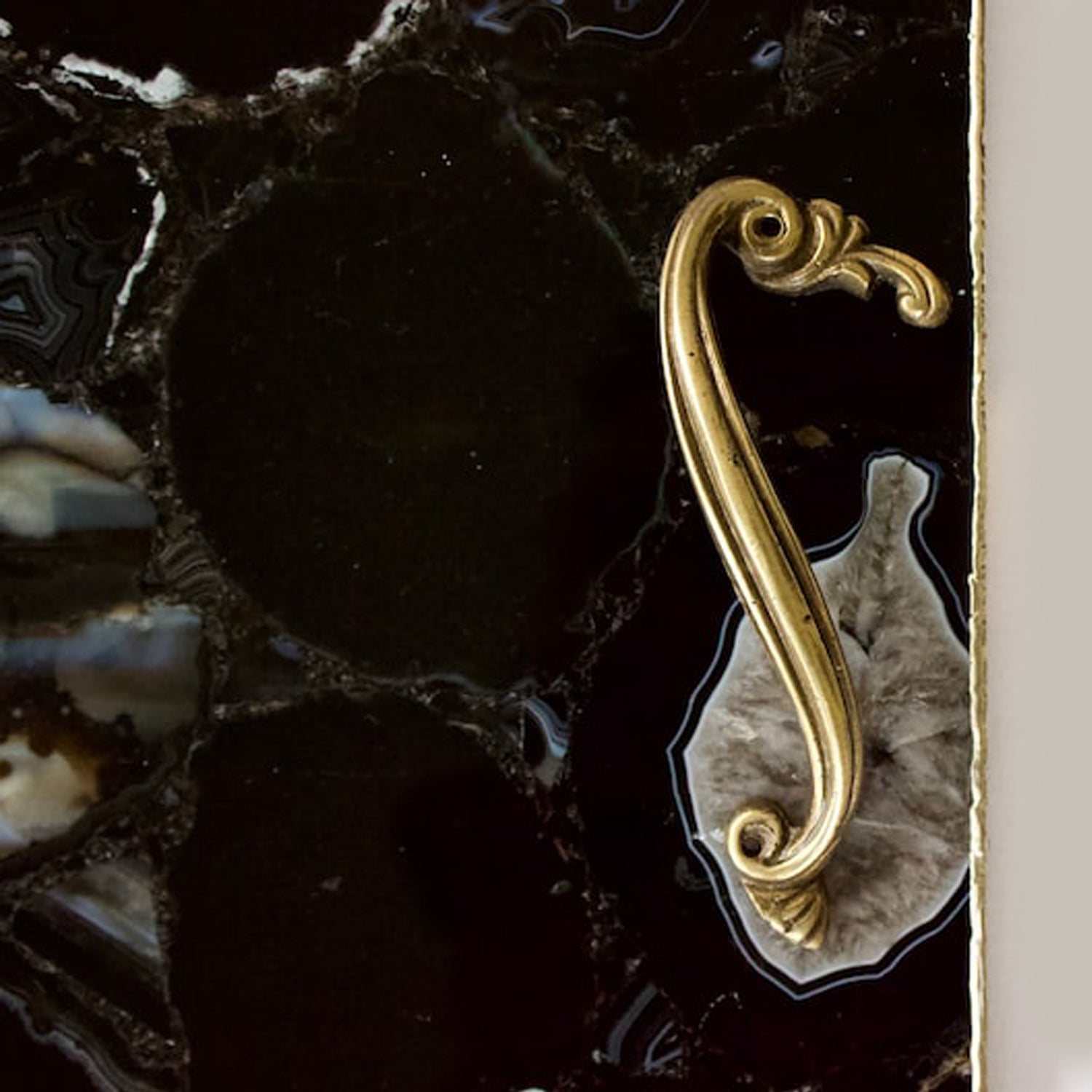 Black Agate Serving Tray With Brass Handles | Square-1