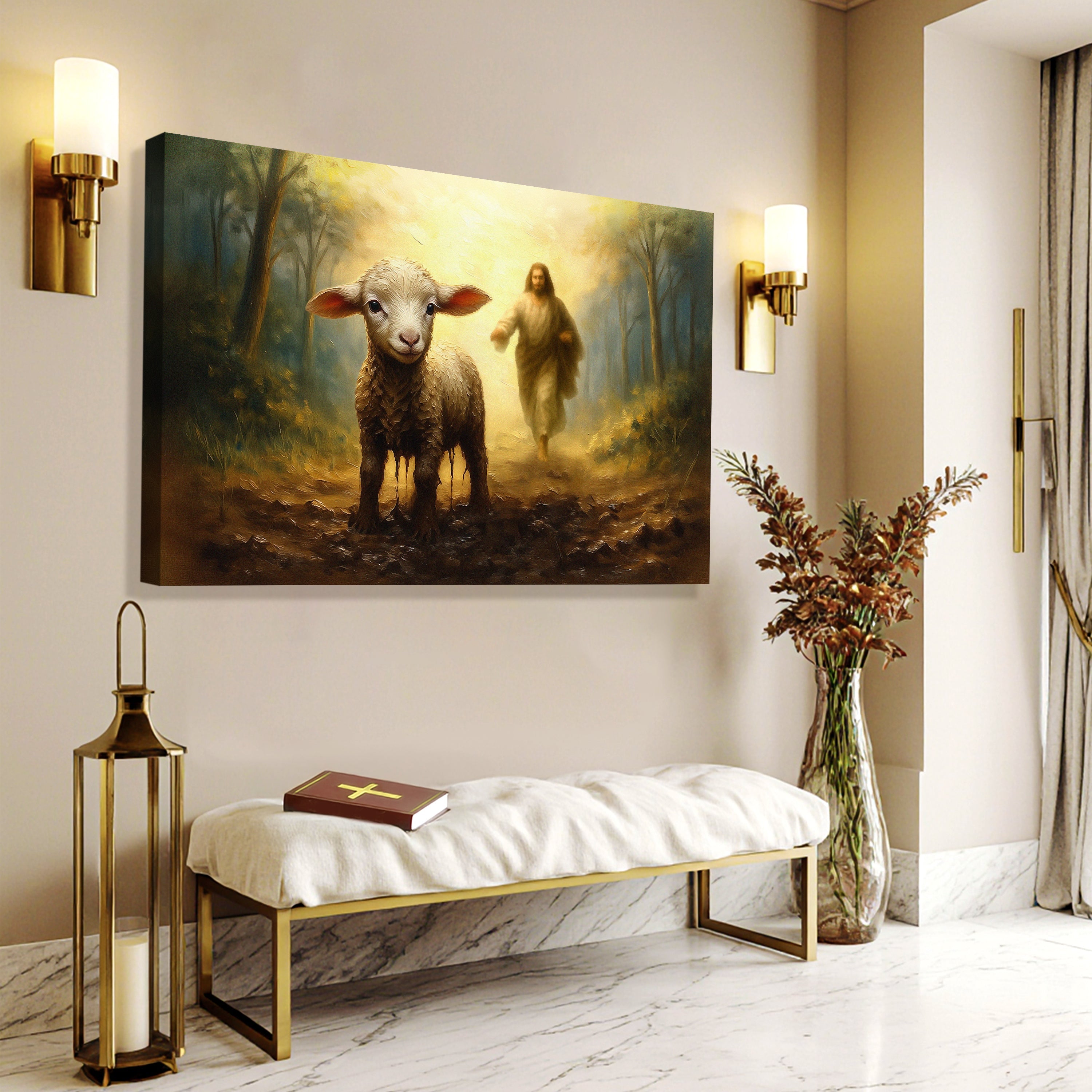 Jesus Running After A Lost Lamb Faith Wall Art