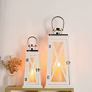 15.5''&22'' H Metal Decorative Candle Holders Rustic Hanging Lantern(Set of 2)-3
