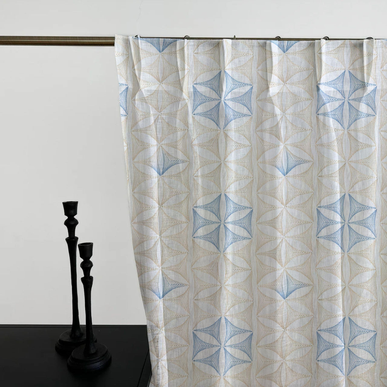 Geometric Embroidered Linen Sheer Curtains | Pinch Pleated | Opaque Privacy Light Filtering Curtains | Standard & Made to Measure-0