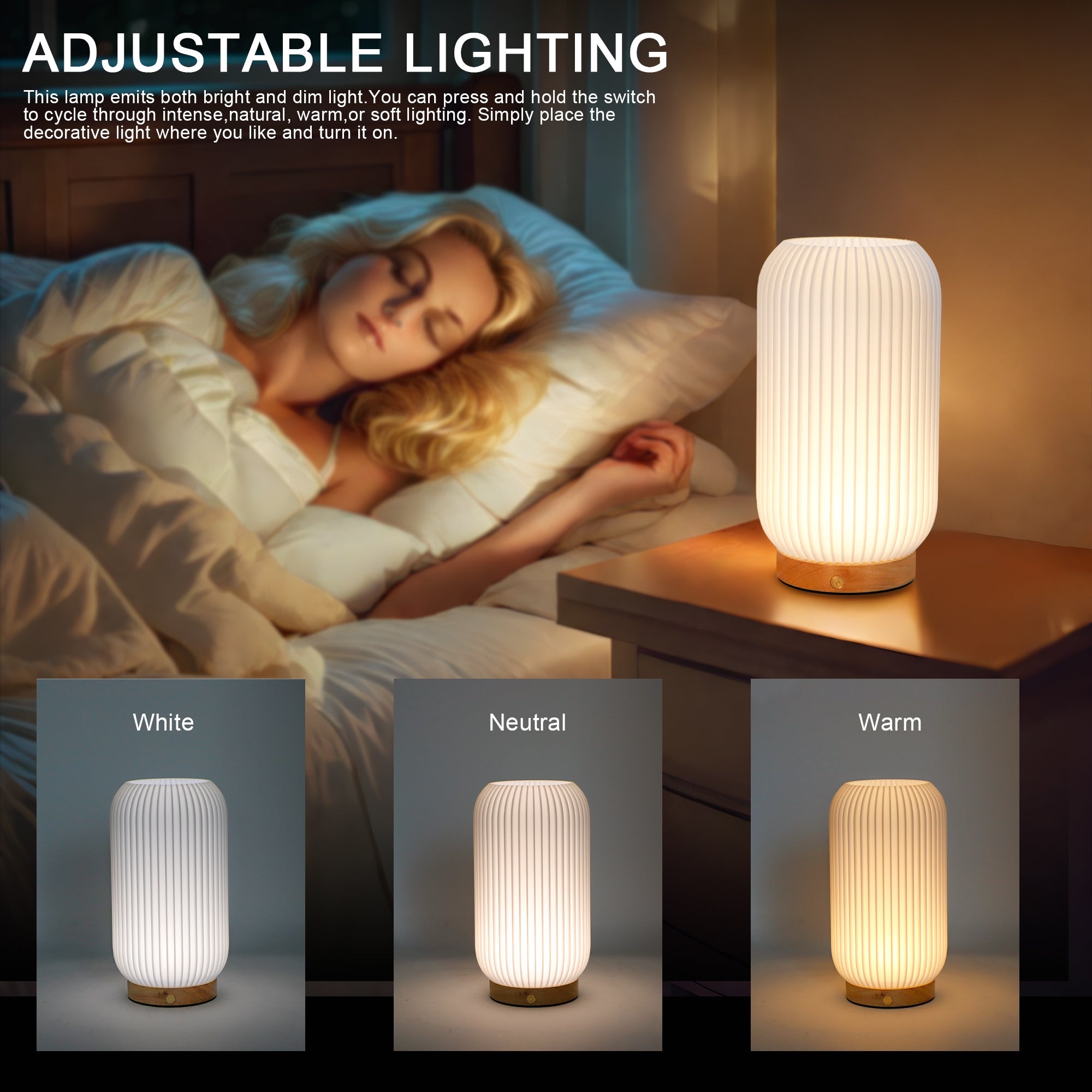 JHY DESIGN 9”H Rechargeable Touch Table Lamp 3D-Printing Dimmable Battery Powered Lamp（Cylinder）-1