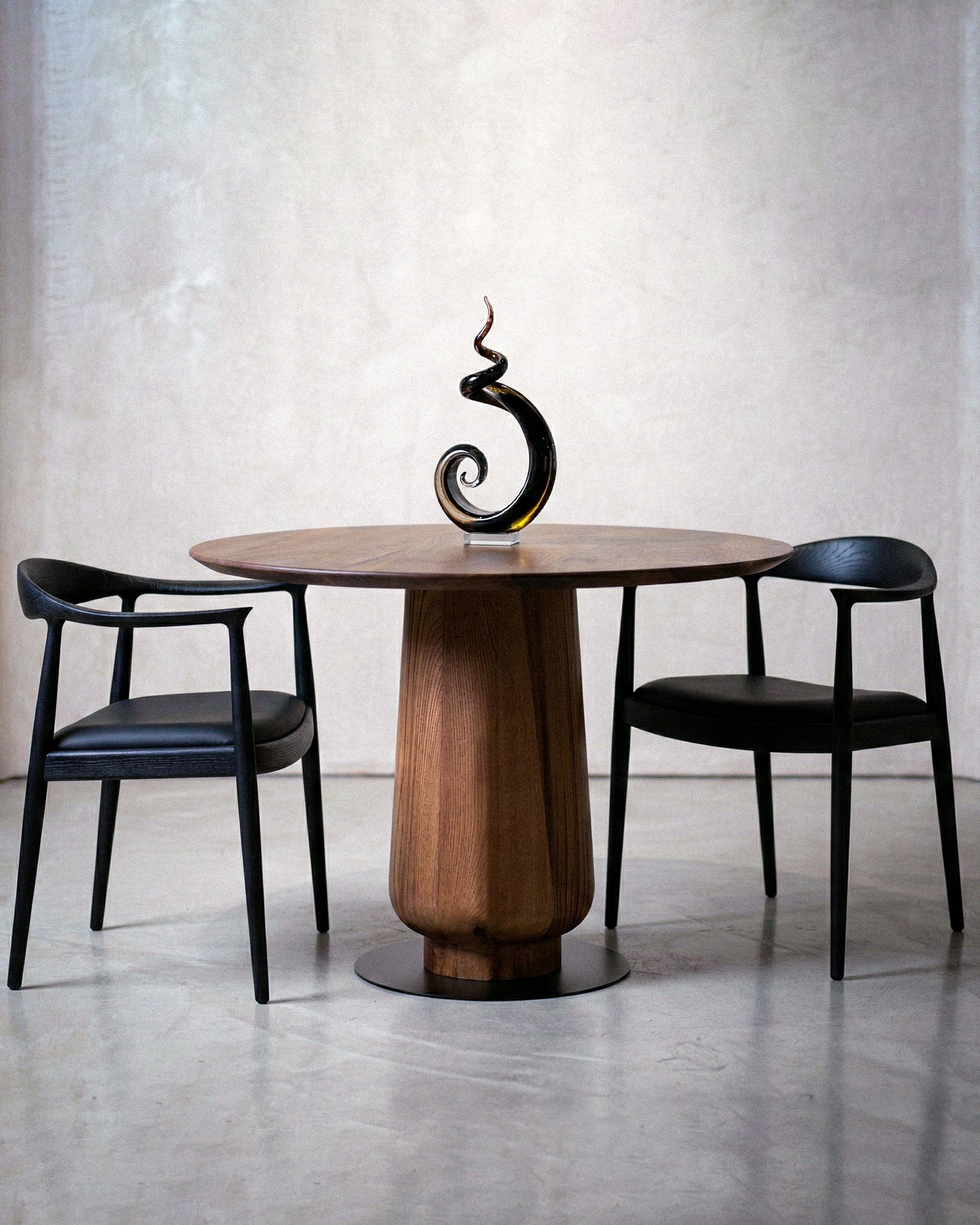 Modern Round Walnut Pedestal Dining Table