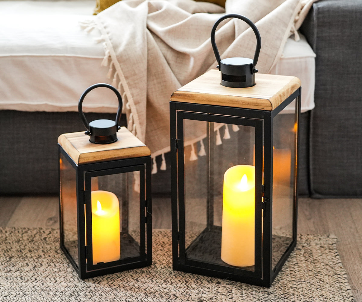 JHY 2-Piece Decorative Candle Lanterns: Farmhouse Meets Modern Style-2