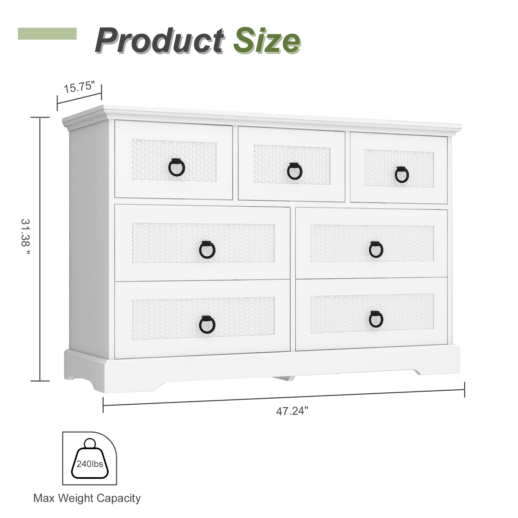 Modern 7-Drawer Dresser – 47" Wide Farmhouse Chest for Bedroom, Living Room, Entryway – White Tall Storage Cabinet