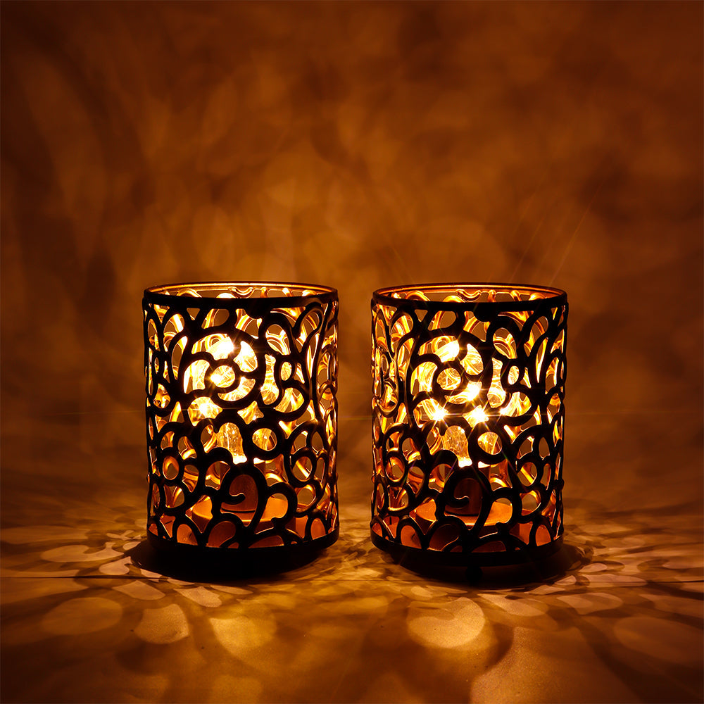 Set of 2 6.5''H Vintage Cordless Lamps with Fairy Lights(Black)-1