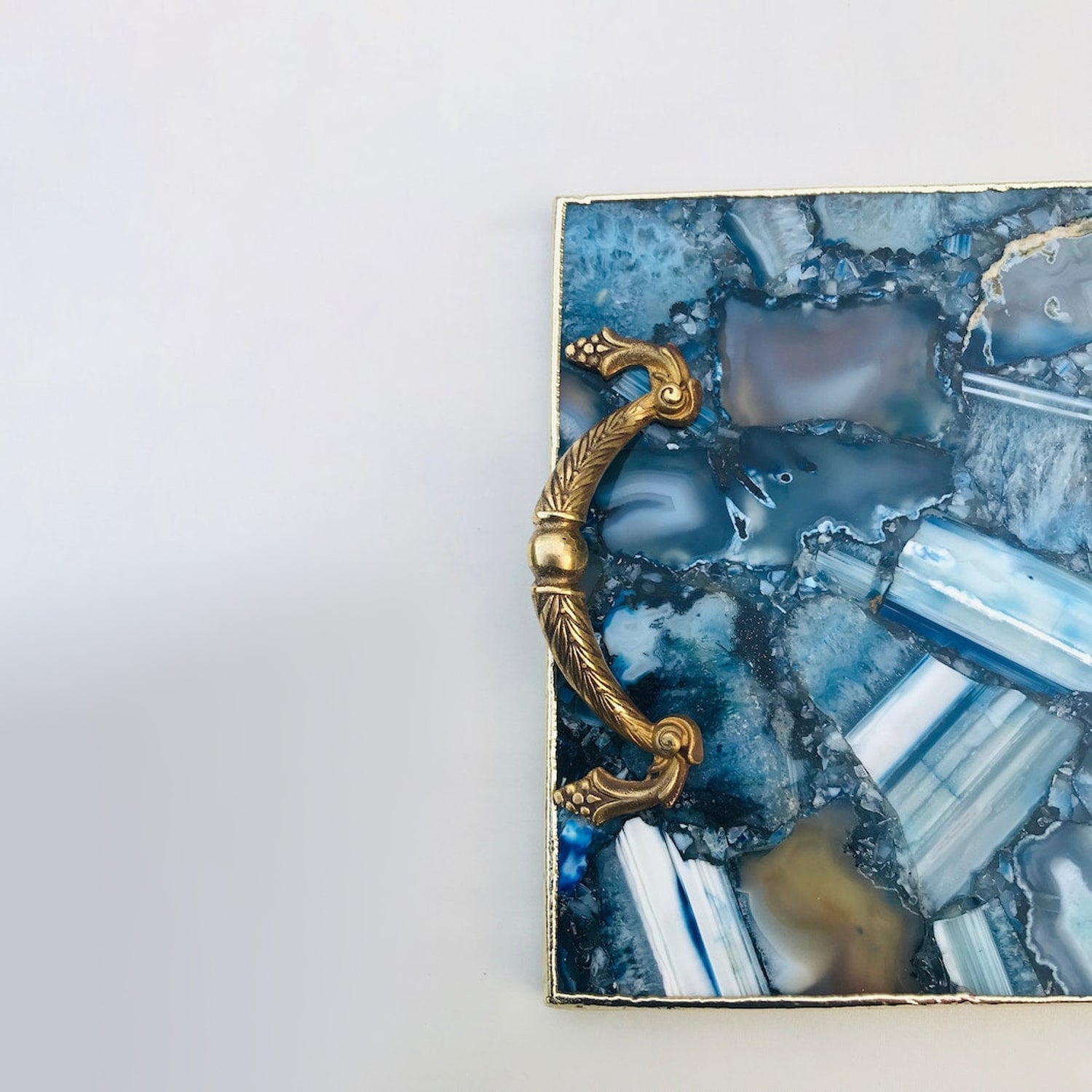 Blue Agate Serving Tray With Brass Handles-1