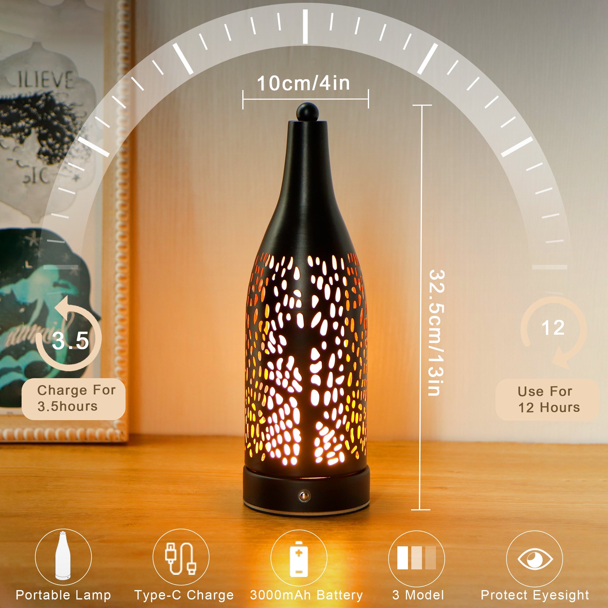 Cordless Table Lamp: 4000mAh Rechargeable, 3-Step Touch Dimmable (Cozy Lights)-0