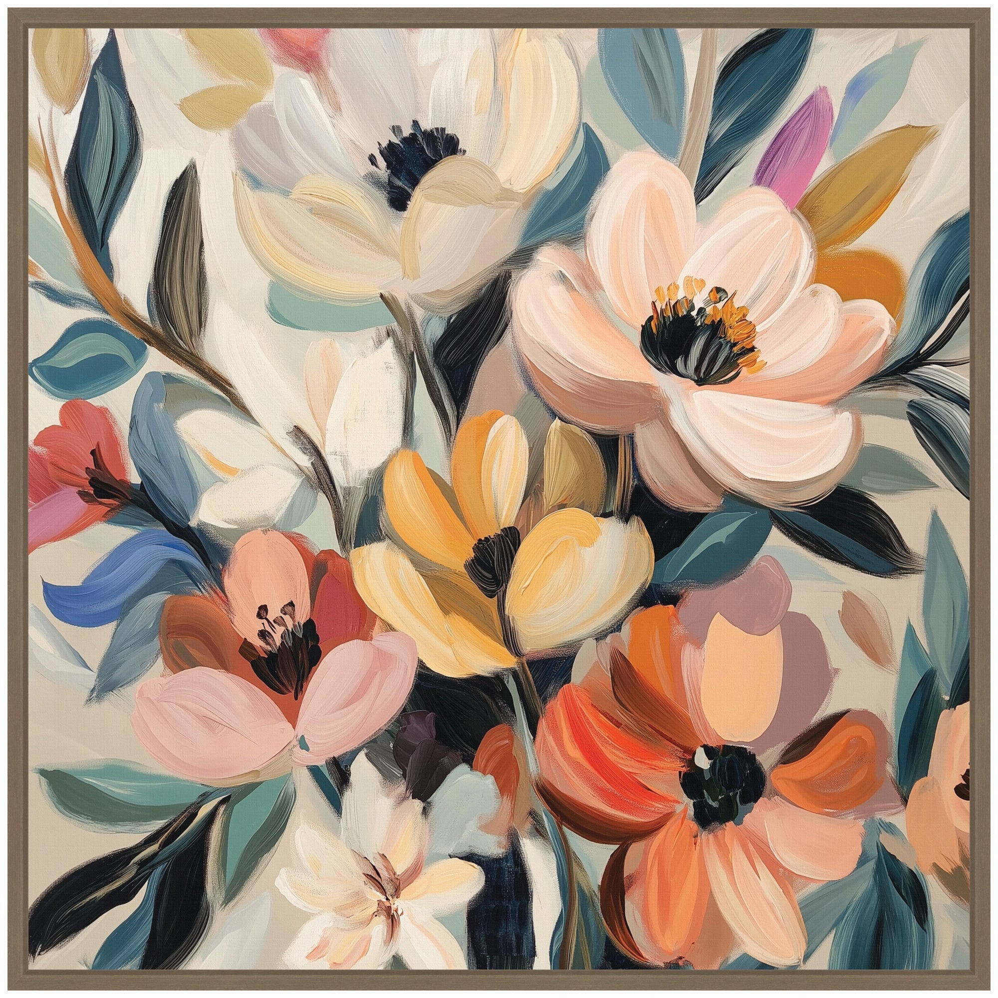 Sylvie Garden Bloom Abstract Bouquet II Framed Canvas by The Creative Bunch Studio