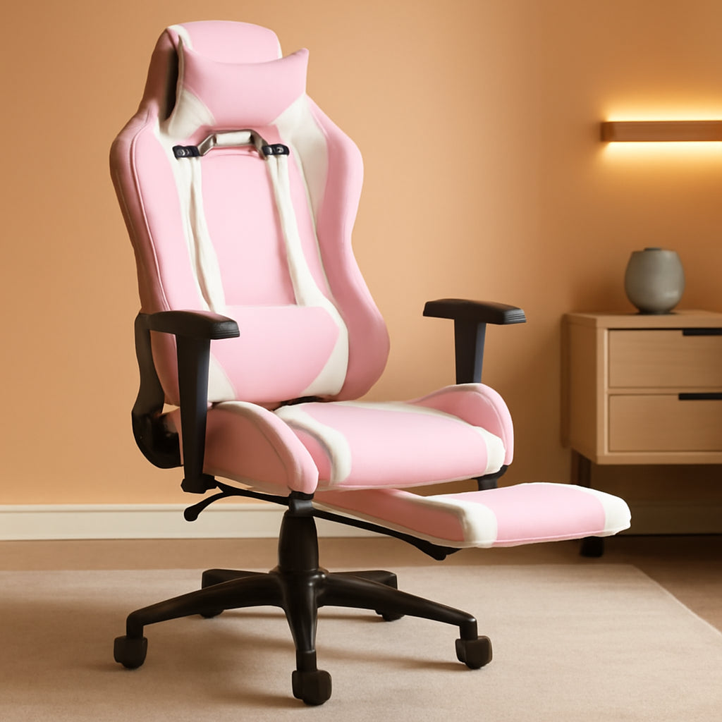 Pink PC Gaming Chair With Lumbar Support For Home Office