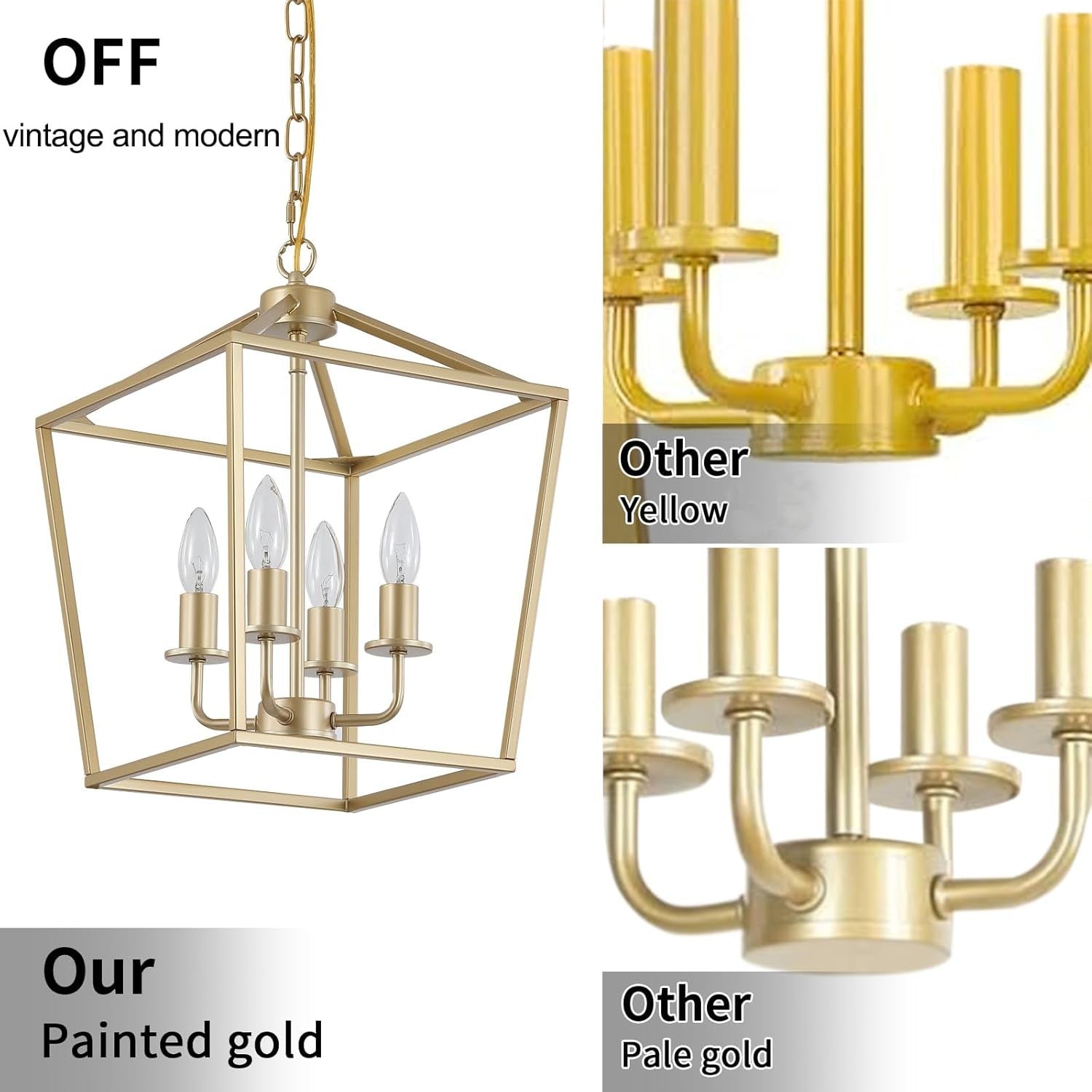 Industrial Gold Four Light Chandelier Lantern Fixture-1